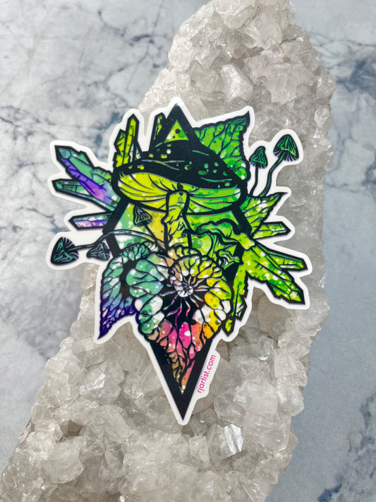 Mushrooms, Plants, Crystals Tie-dye Vinyl Sticker