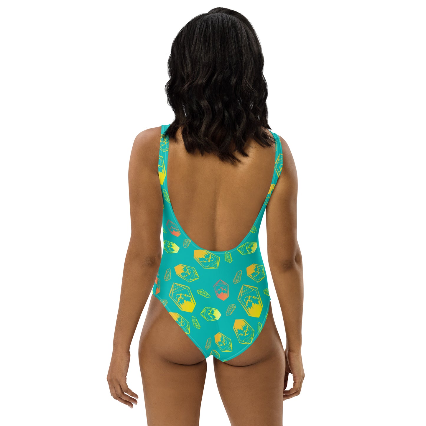 Neon Crystal Mountain One-Piece Swimsuit - Turquoise