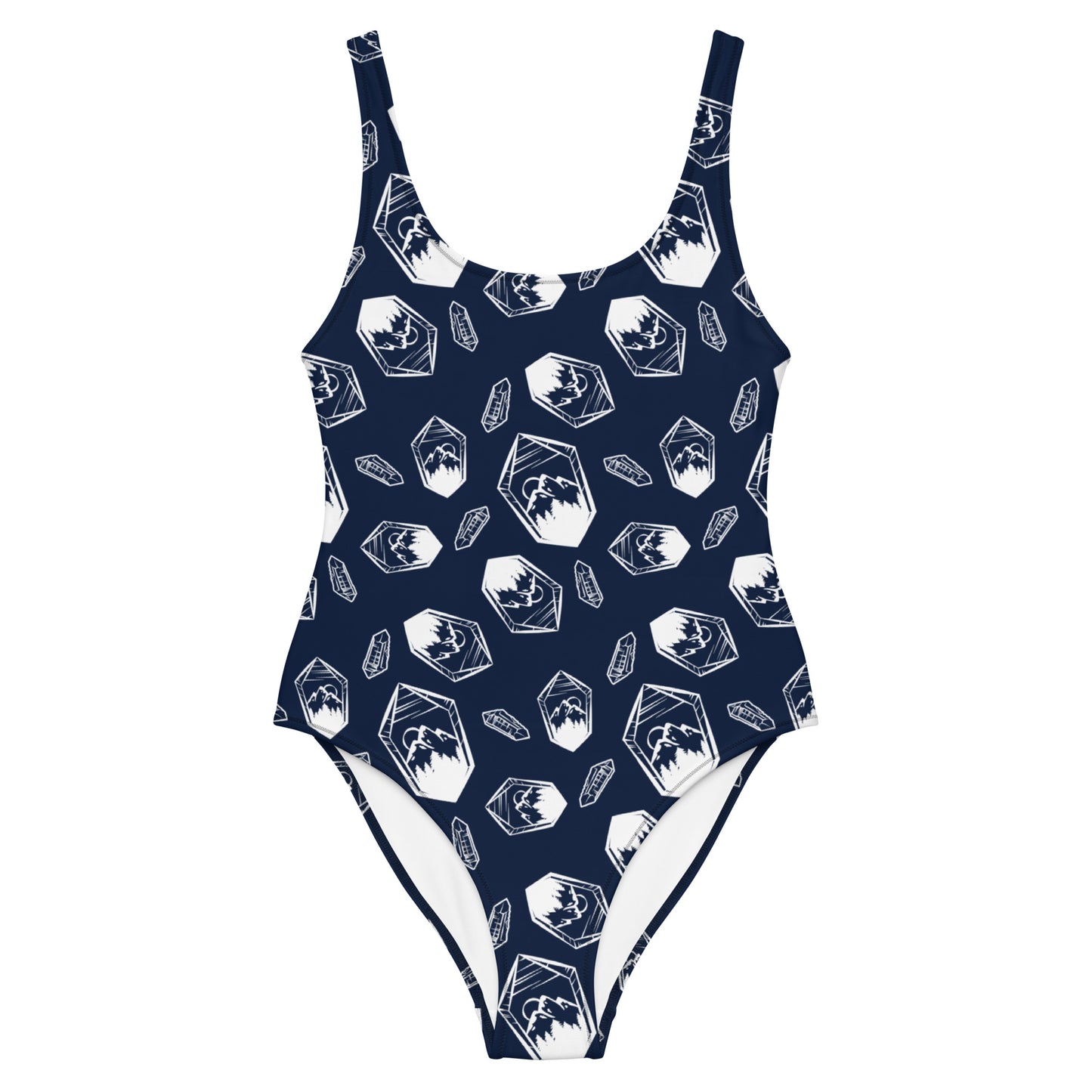 White Crystal Mountain One-Piece Swimsuit - Navy