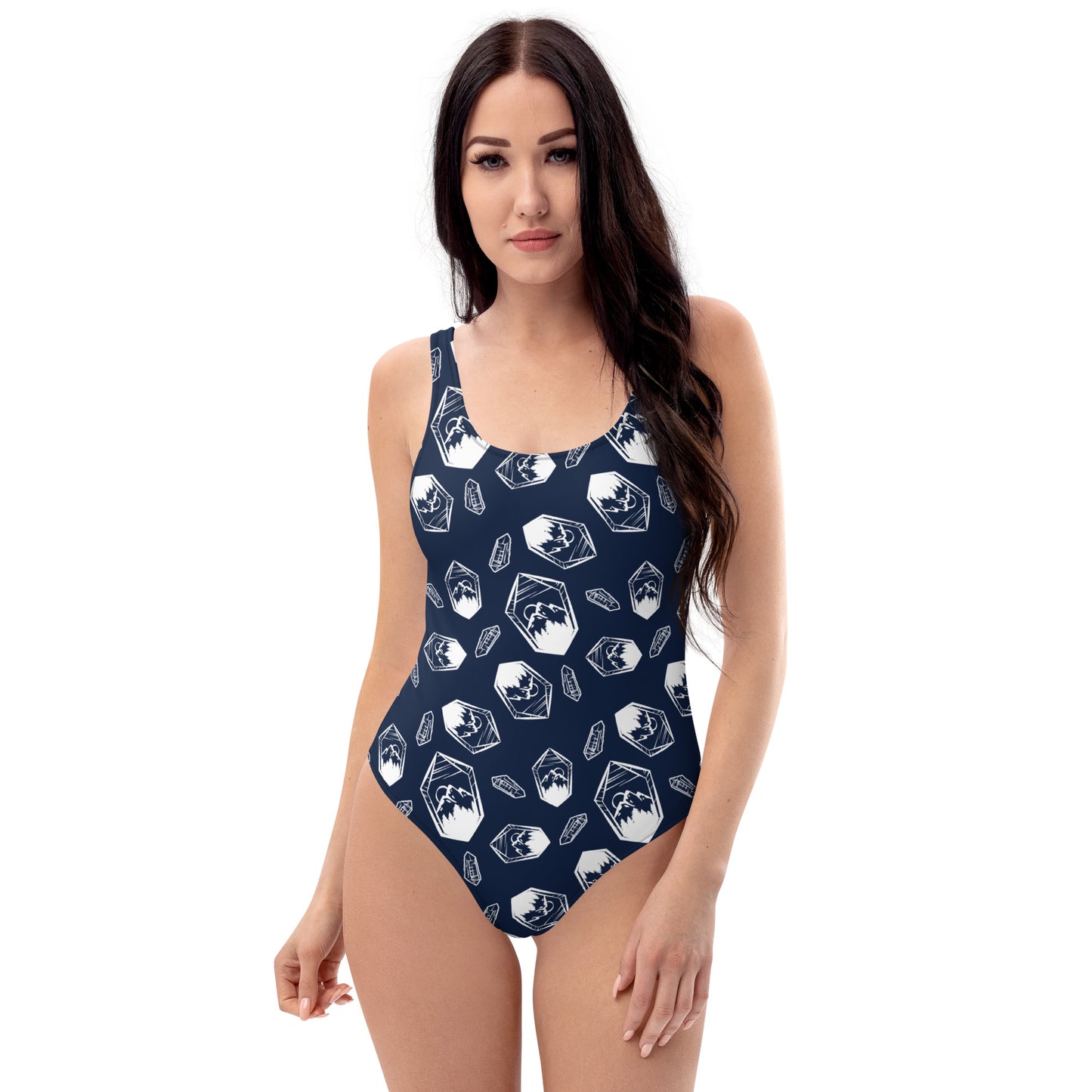 White Crystal Mountain One-Piece Swimsuit - Navy