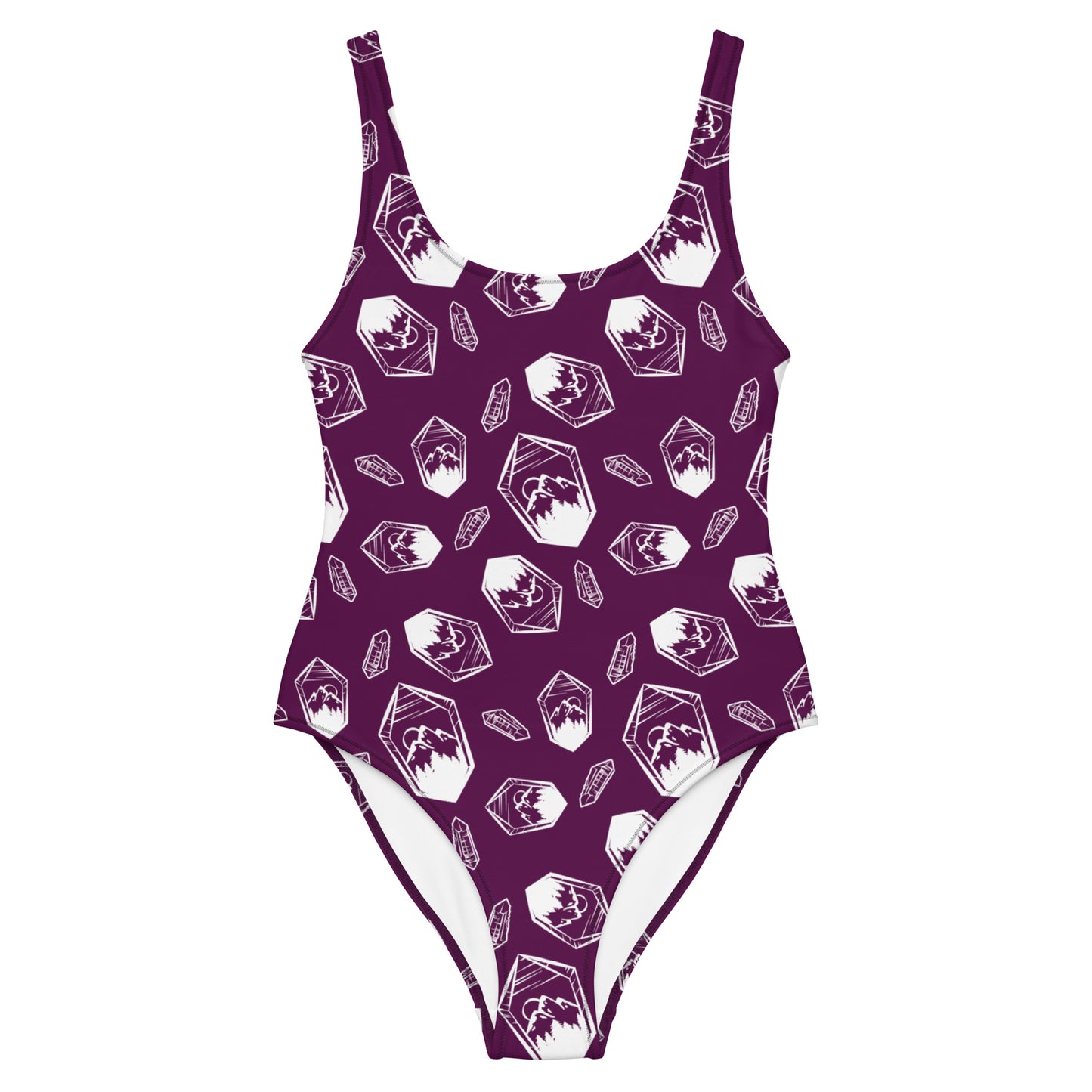 White Crystal Mountain One-Piece Swimsuit - Deep Plum