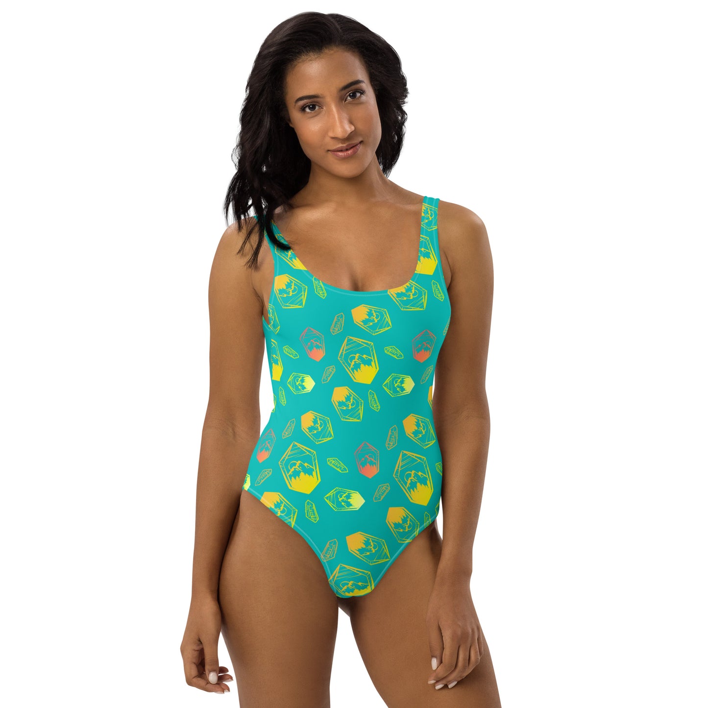 Neon Crystal Mountain One-Piece Swimsuit - Turquoise