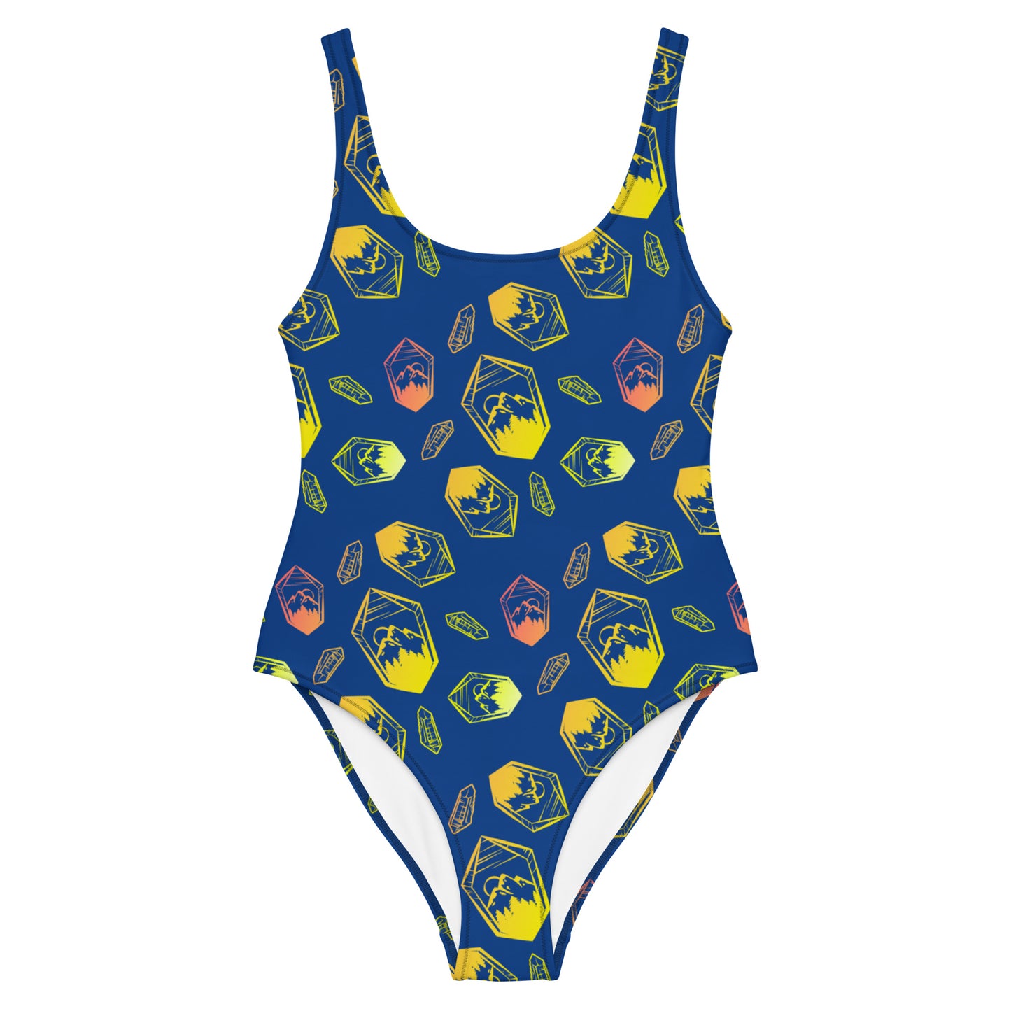 Neon Crystal Mountain One-Piece Swimsuit - Blue