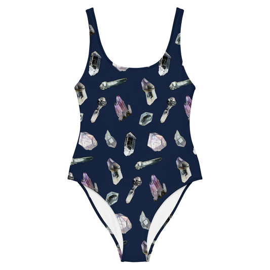 Quartz & Amethyst Tossed Print Swimsuit - Navy