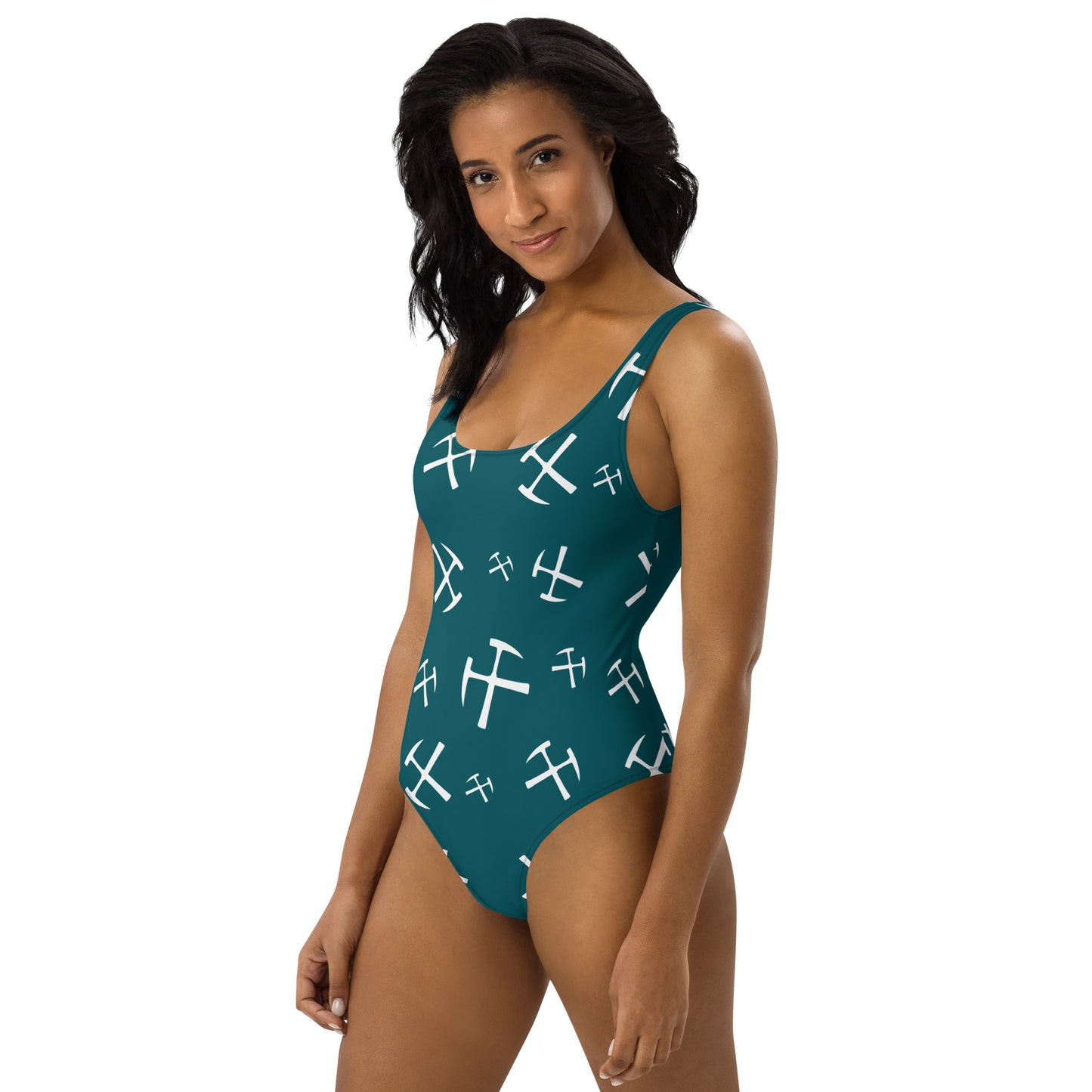 White Rockhound One-Piece Swimsuit - Deep Teal