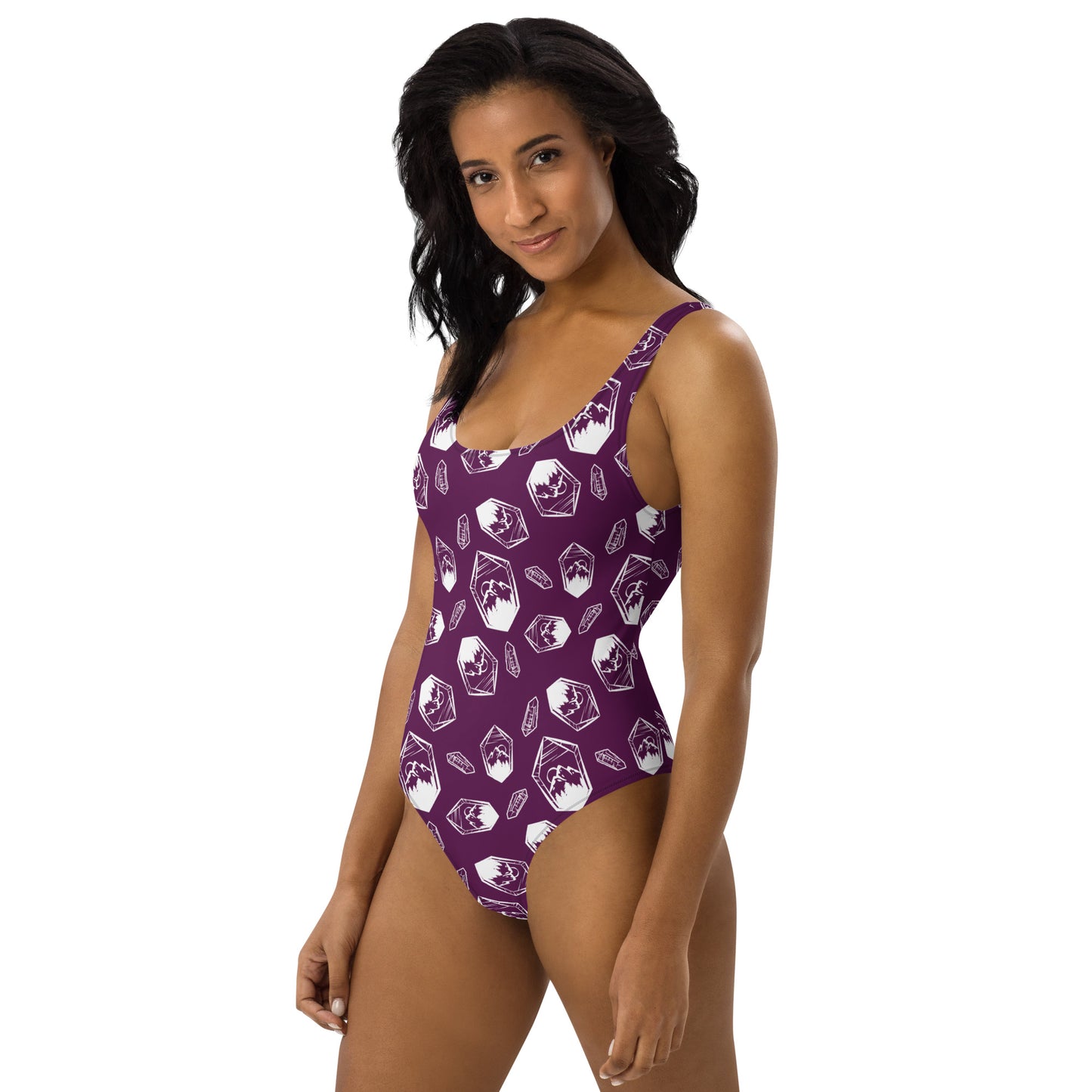 White Crystal Mountain One-Piece Swimsuit - Deep Plum