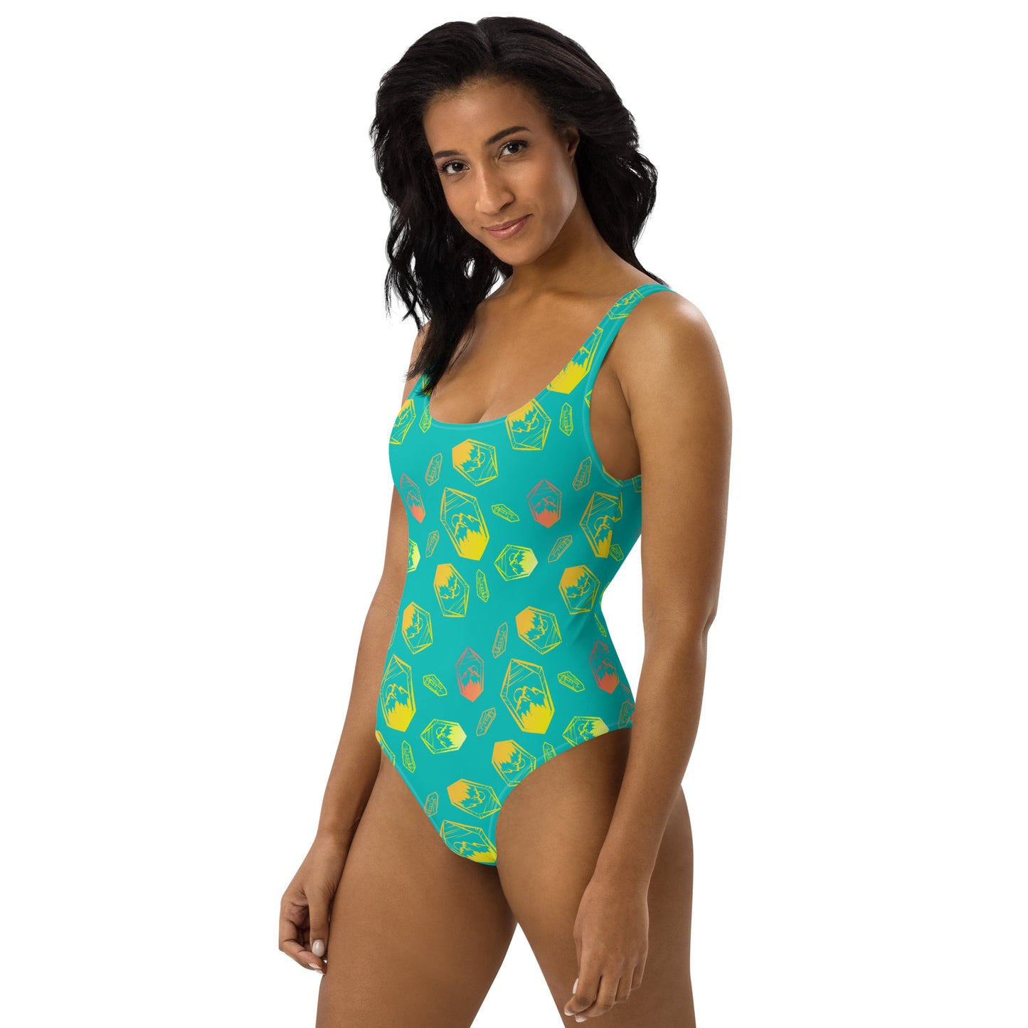 Neon Crystal Mountain One-Piece Swimsuit - Turquoise