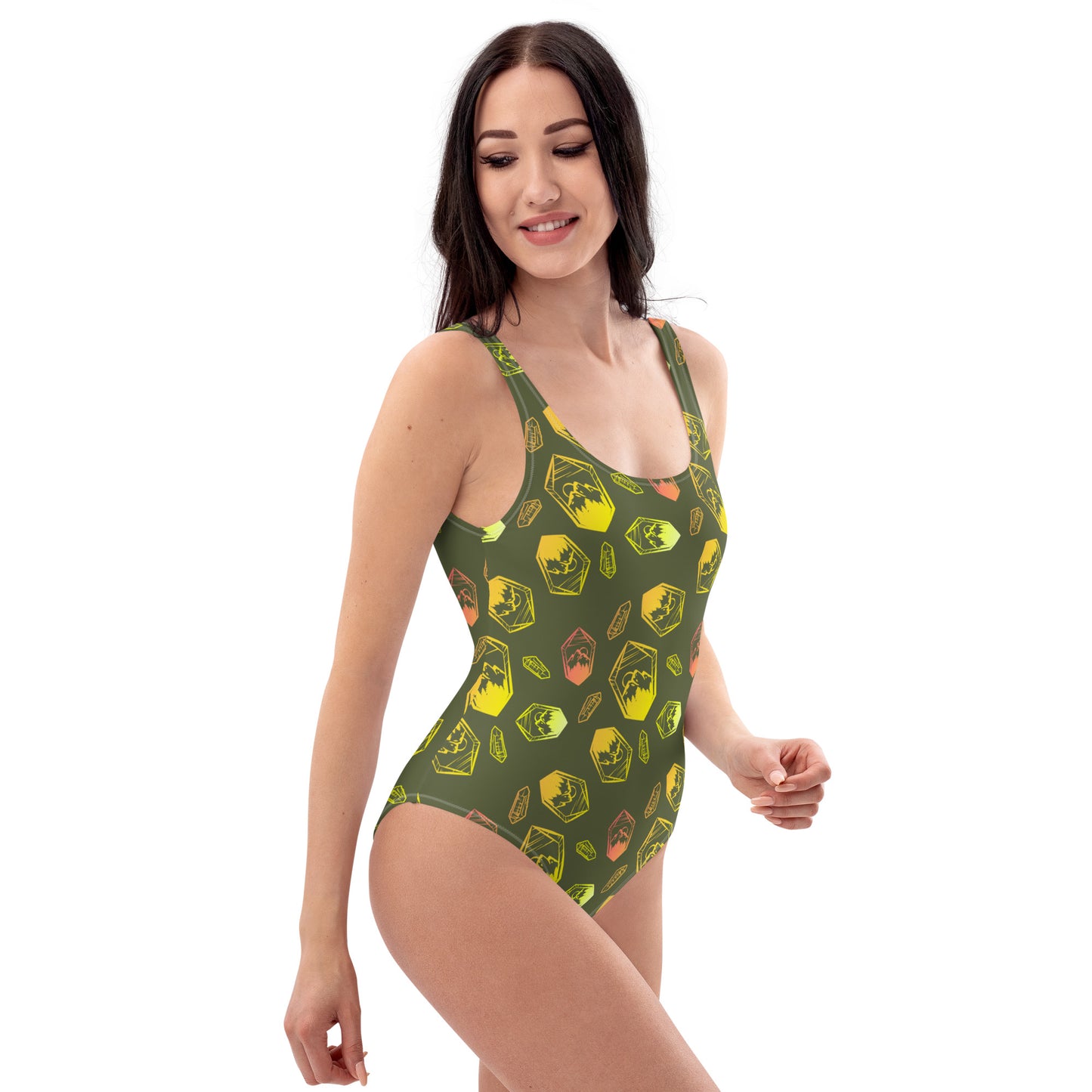 Neon Crystal Mountain One-Piece Swimsuit - Saratoga Green