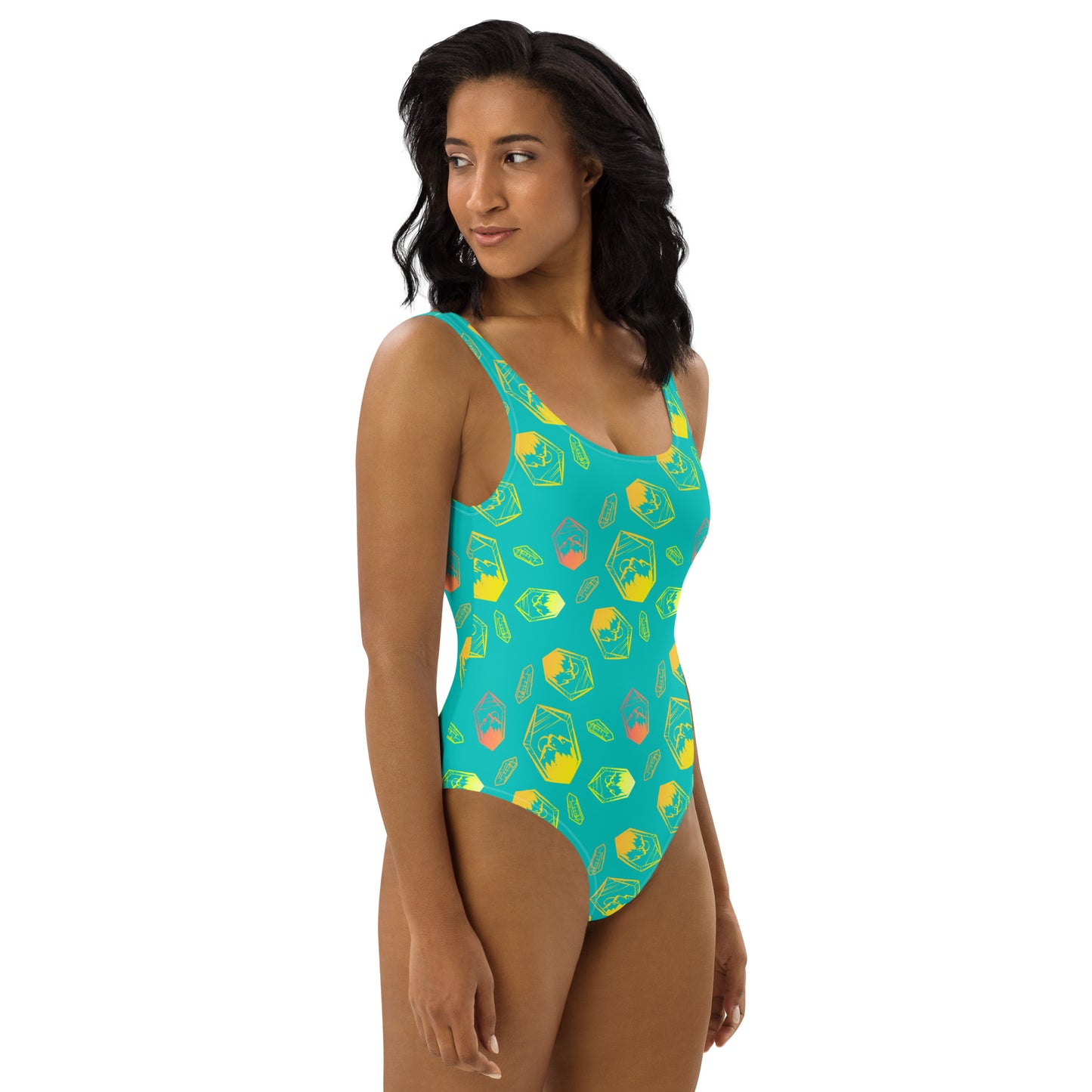 Neon Crystal Mountain One-Piece Swimsuit - Turquoise