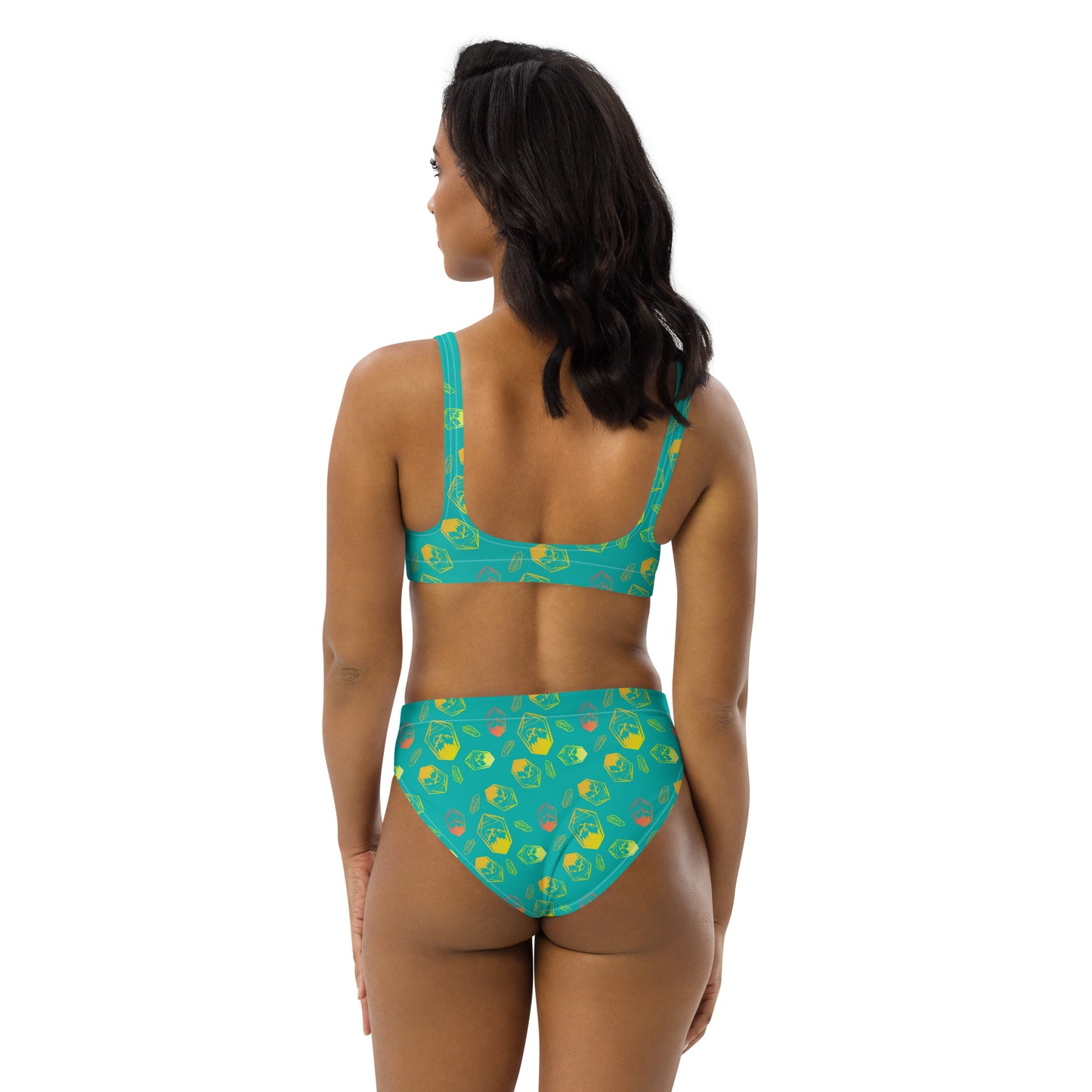 Neon Crystal Mountain high-waisted bikini - Turquoise