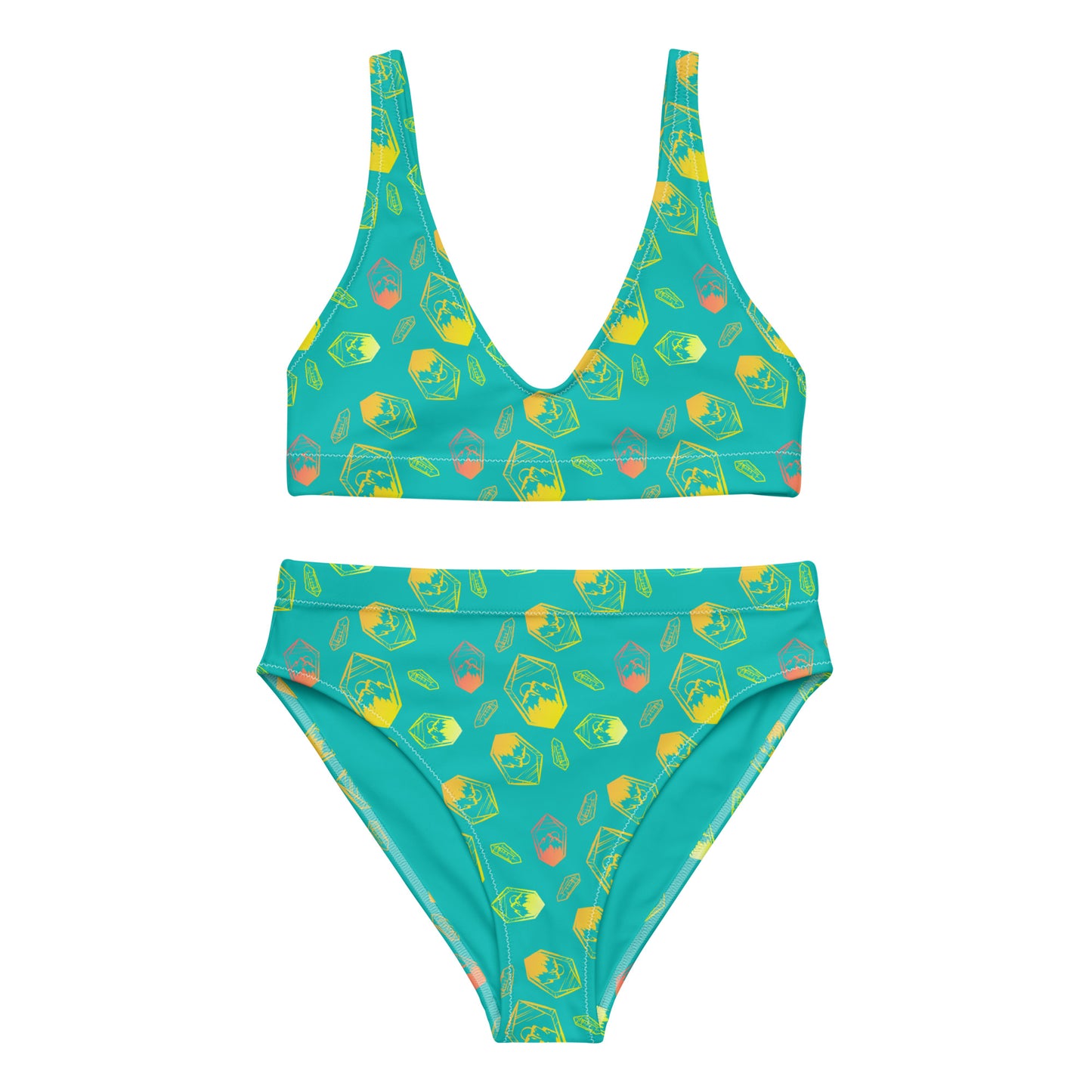 Neon Crystal Mountain high-waisted bikini - Turquoise