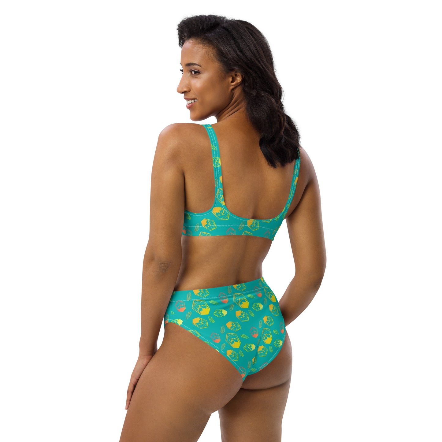 Neon Crystal Mountain high-waisted bikini - Turquoise