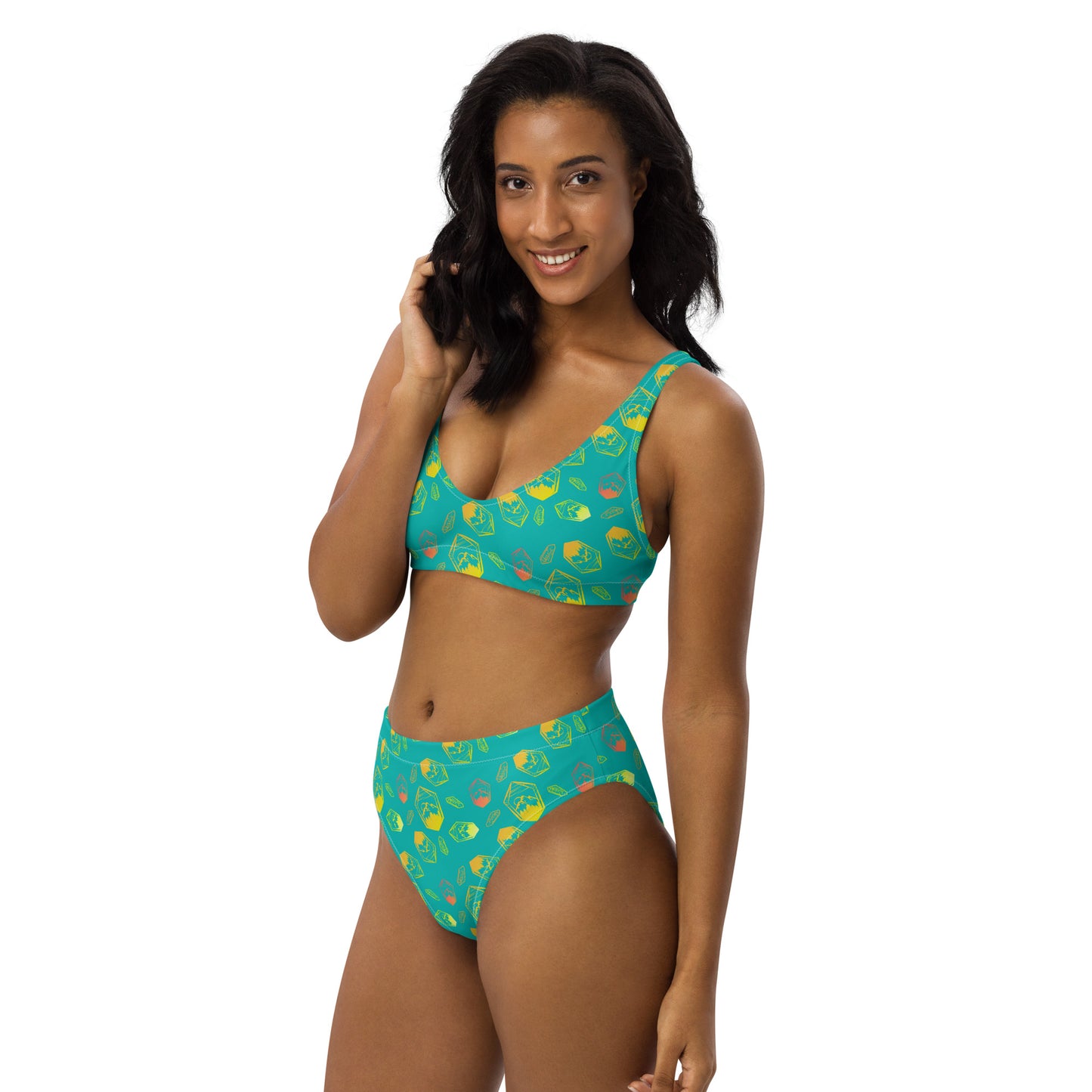 Neon Crystal Mountain high-waisted bikini - Turquoise