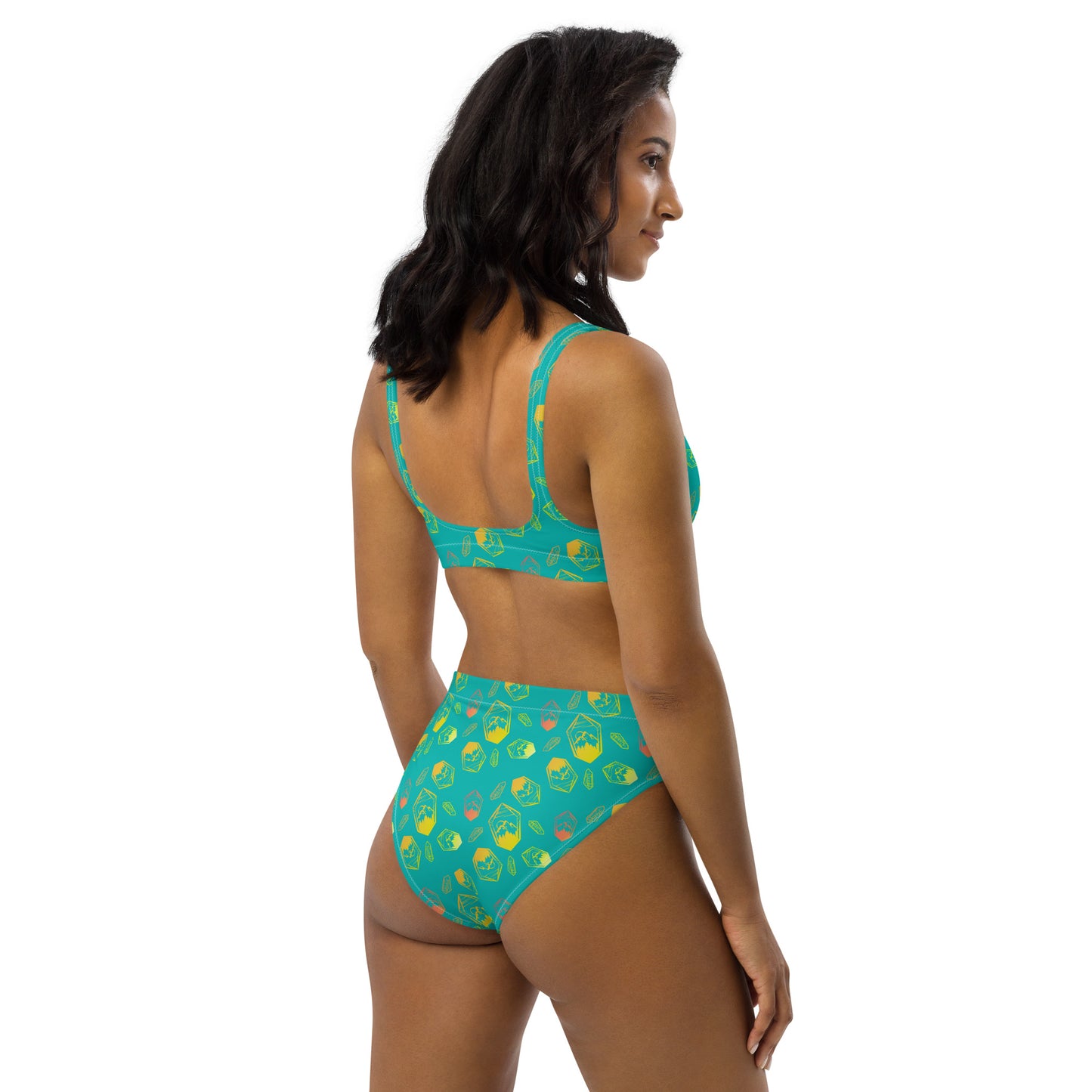 Neon Crystal Mountain high-waisted bikini - Turquoise