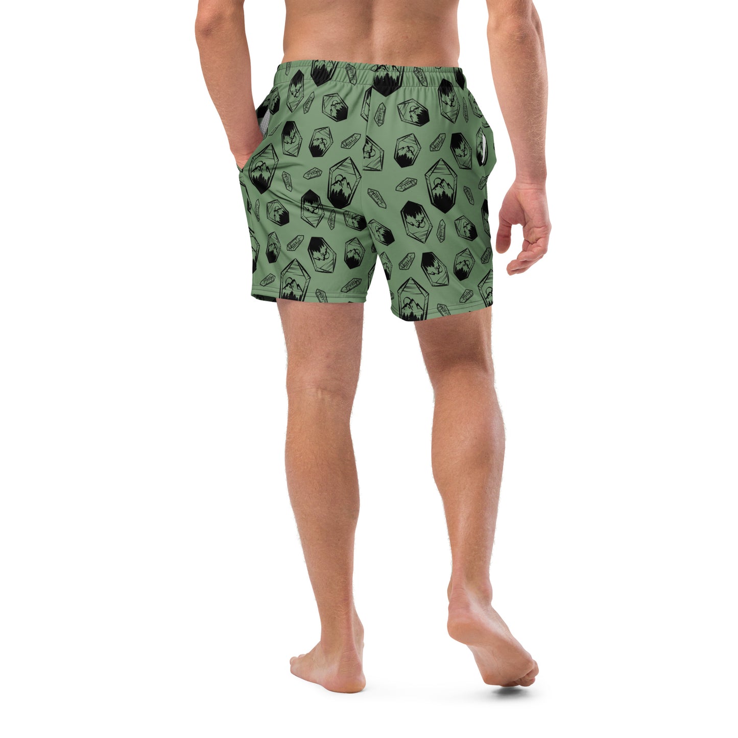 Neon Crystal Mountain Swim Trunks - Sage