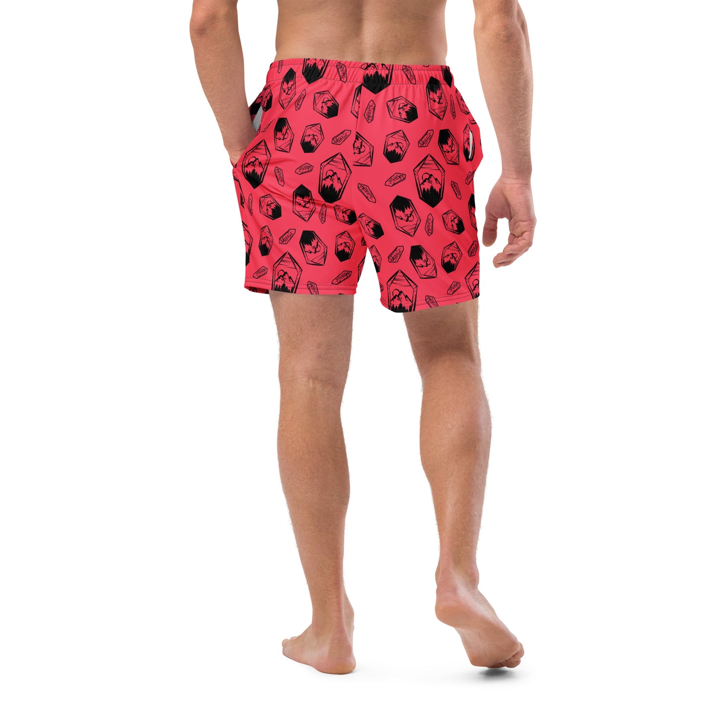 Neon Crystal Mountain Swim Trunks - Radical Red