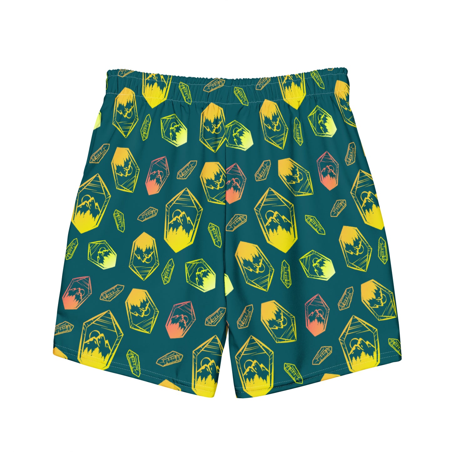 Neon Crystal Mountain Swim Trunks - Deep Teal