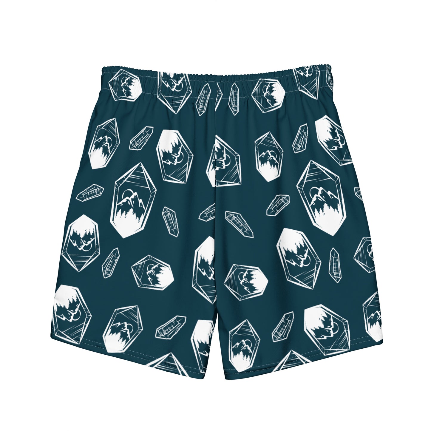 White Crystal Mountain Swim Trunks - Deep Teal