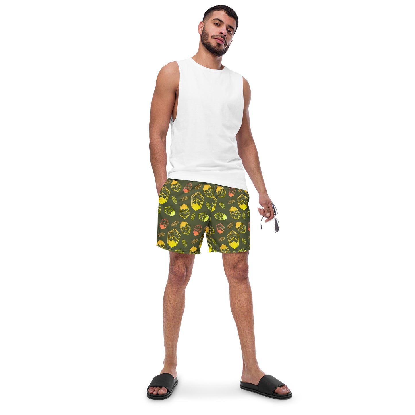 Neon Crystal Mountain Swim Trunks - Saratoga Green