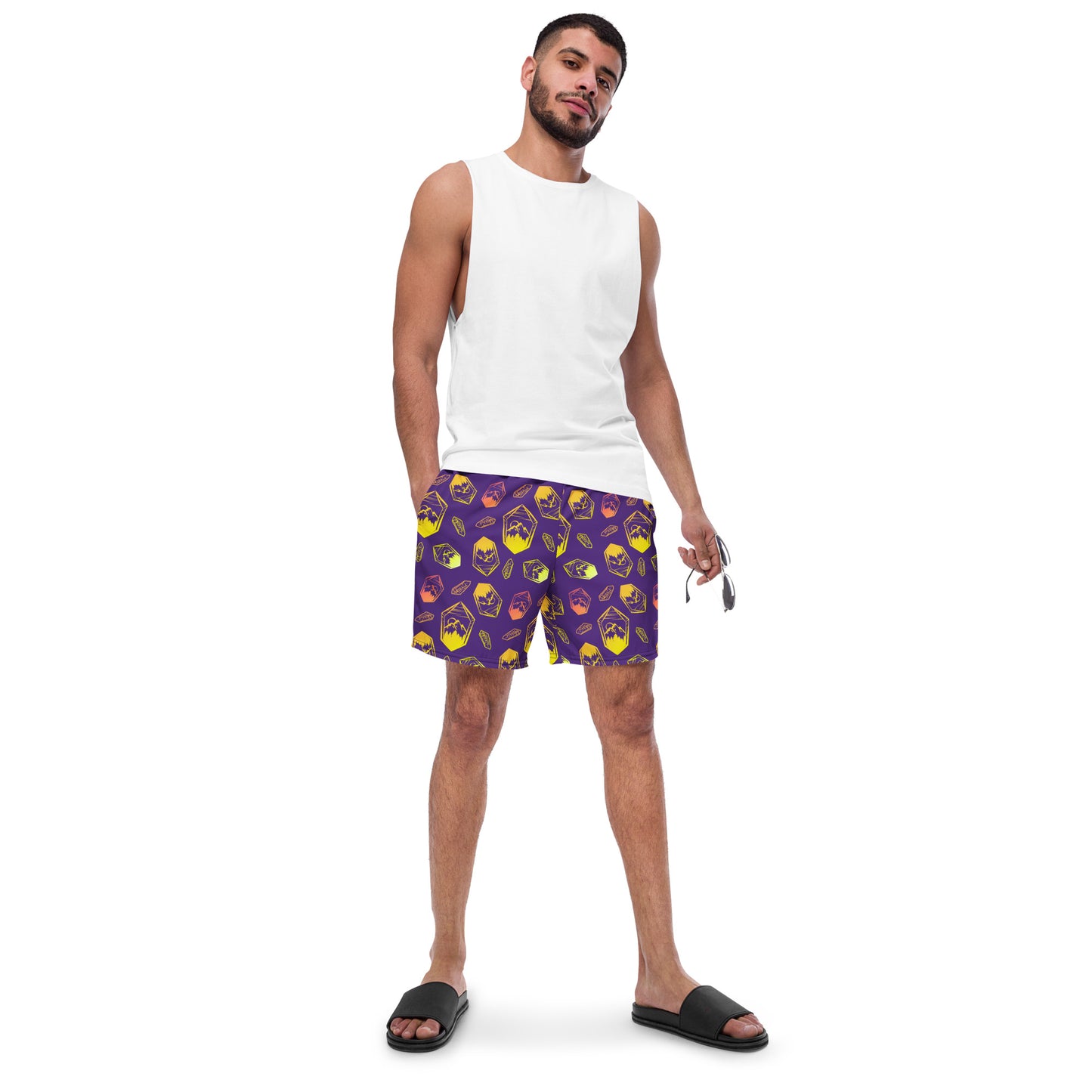 Neon Crystal Mountain Swim Trunks - Purple