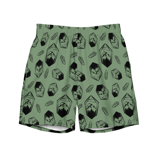 Neon Crystal Mountain Swim Trunks - Sage