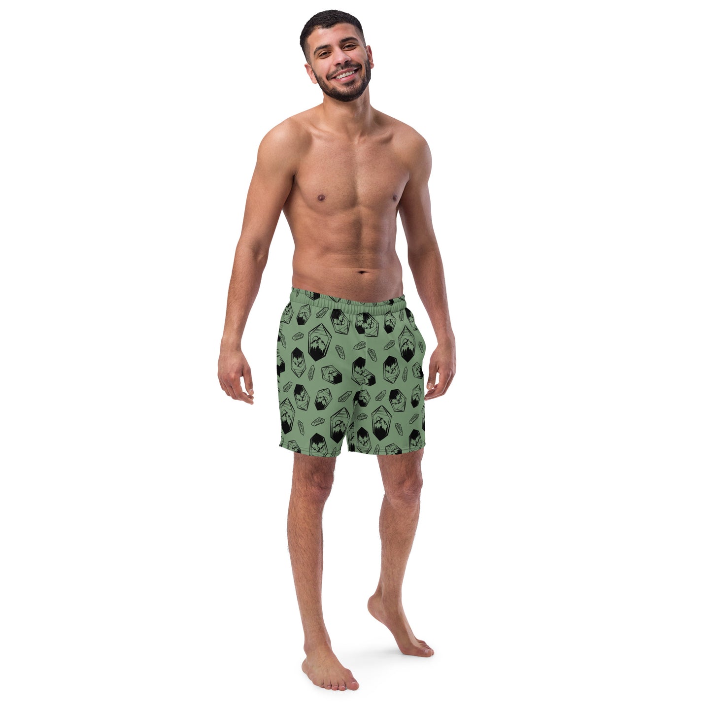 Neon Crystal Mountain Swim Trunks - Sage