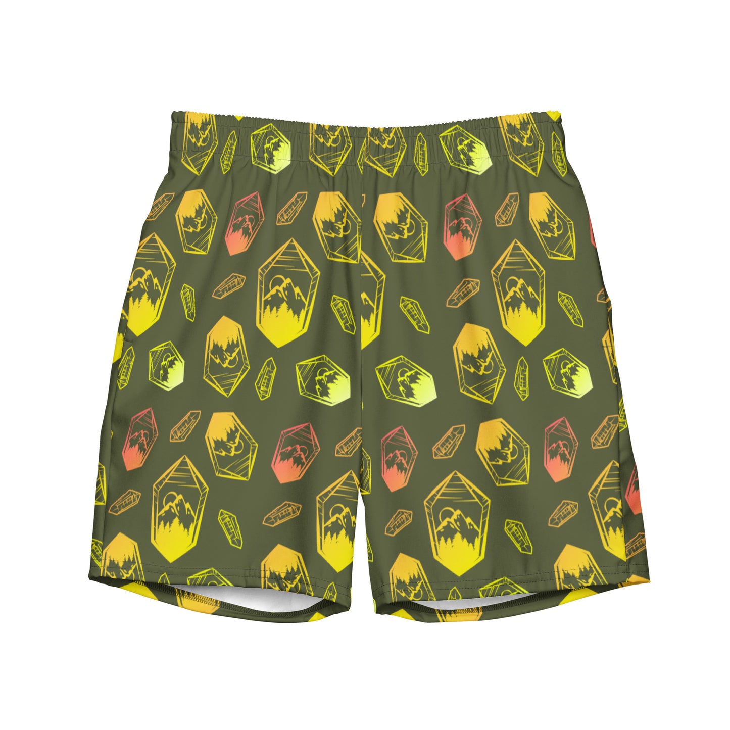 Neon Crystal Mountain Swim Trunks - Saratoga Green