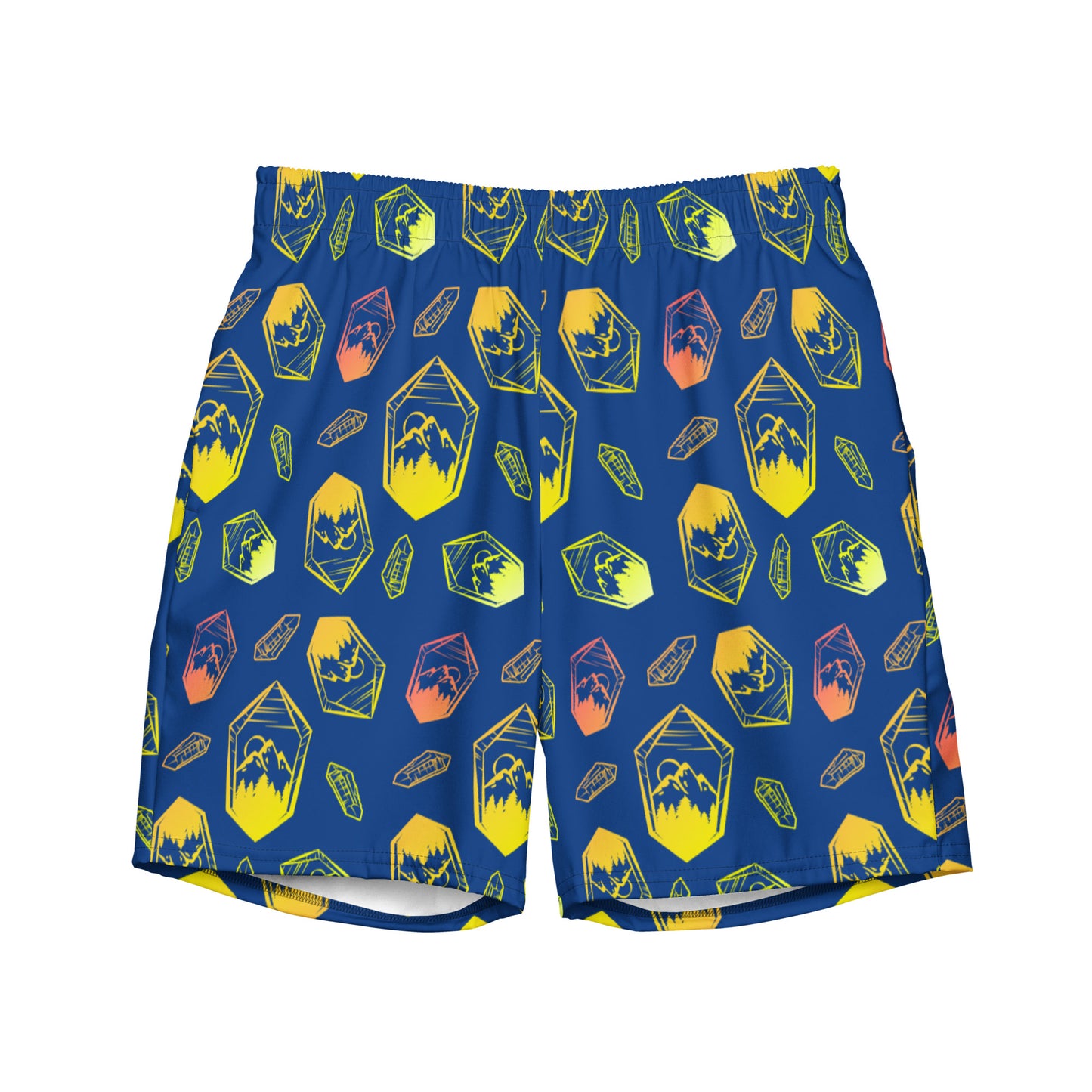 Neon Crystal Mountain Swim Trunks - Blue