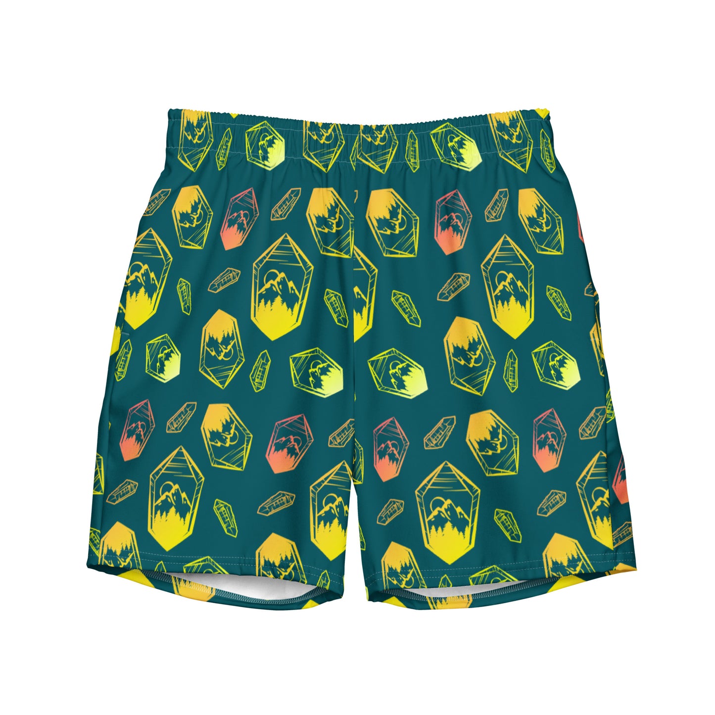 Neon Crystal Mountain Swim Trunks - Deep Teal