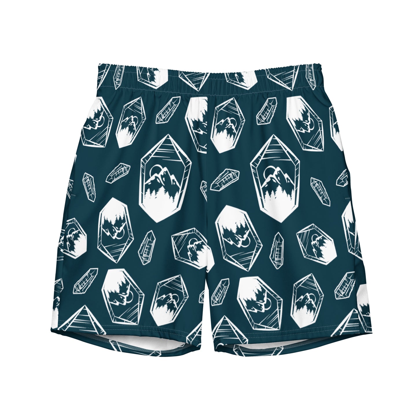 White Crystal Mountain Swim Trunks - Deep Teal