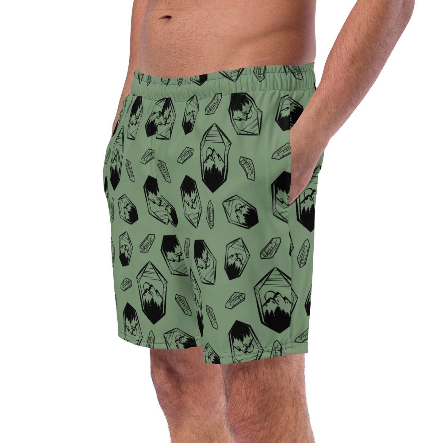 Neon Crystal Mountain Swim Trunks - Sage