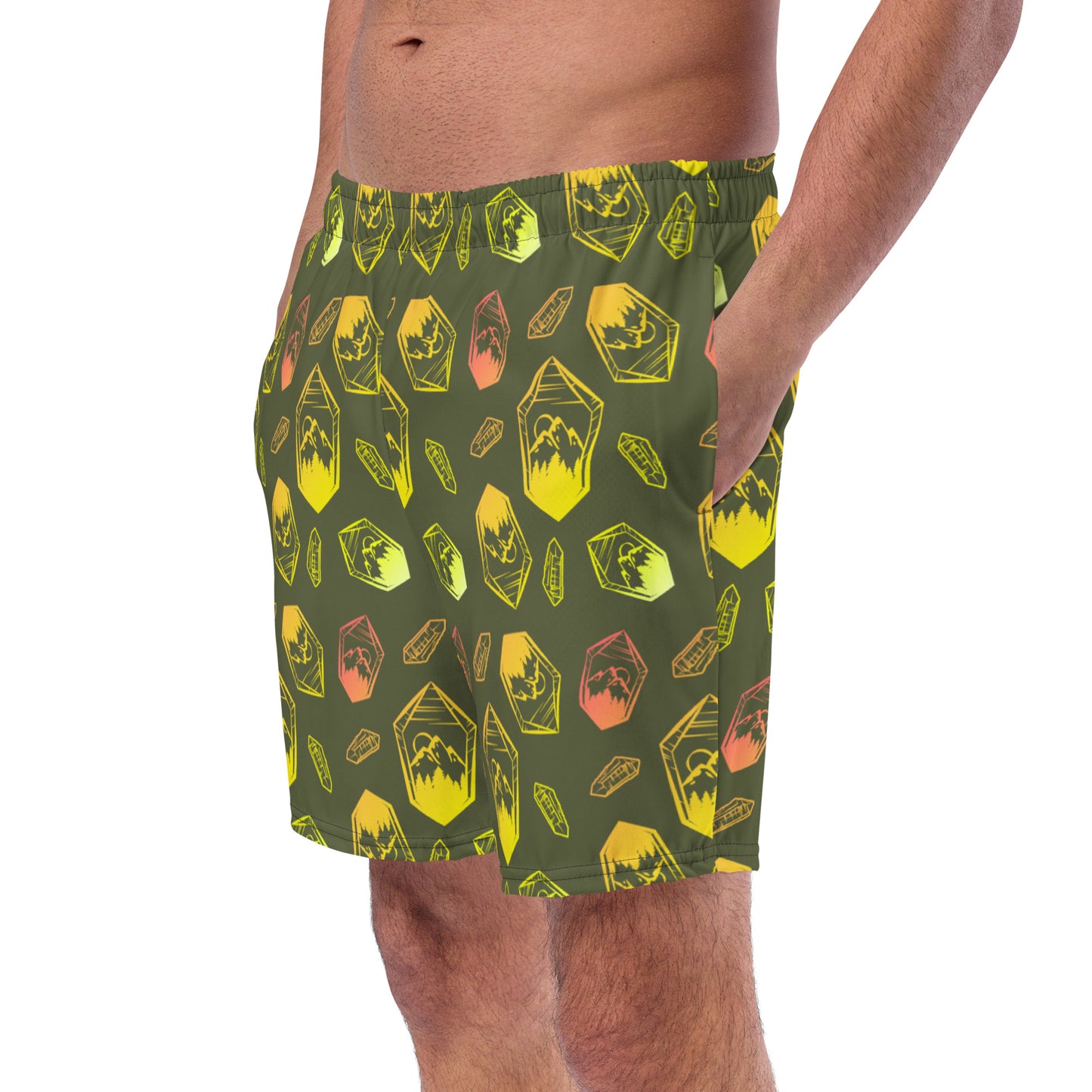 Neon Crystal Mountain Swim Trunks - Saratoga Green