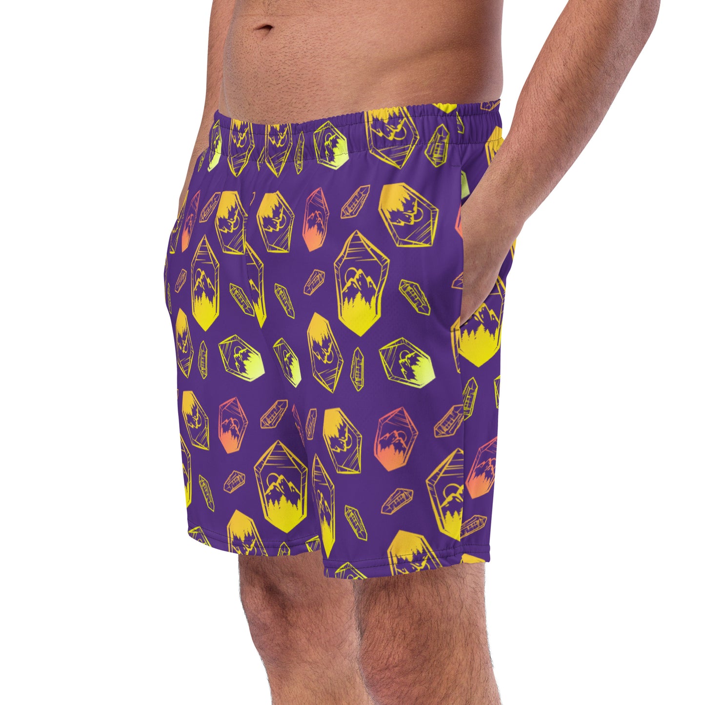 Neon Crystal Mountain Swim Trunks - Purple