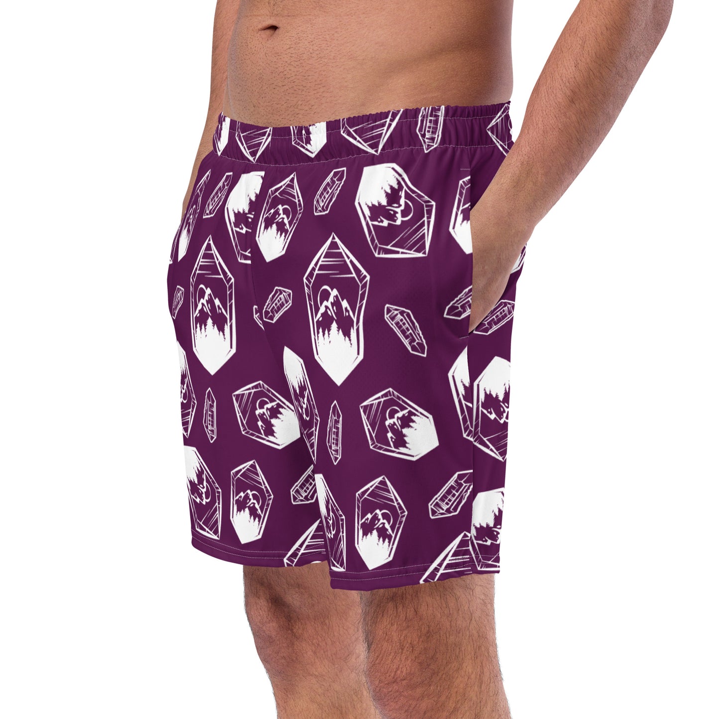 White Crystal Mountain Swim Trunks - Deep Plum