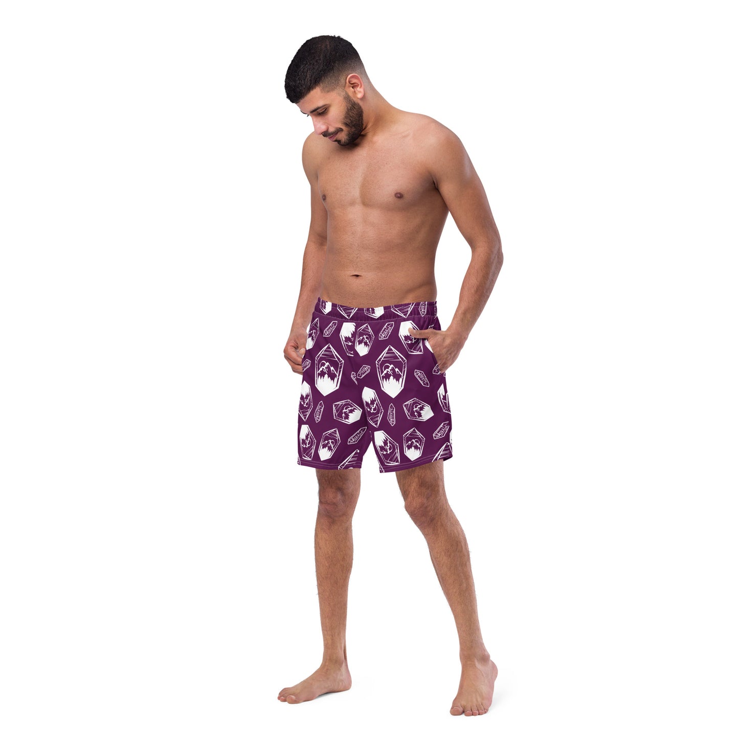 White Crystal Mountain Swim Trunks - Deep Plum