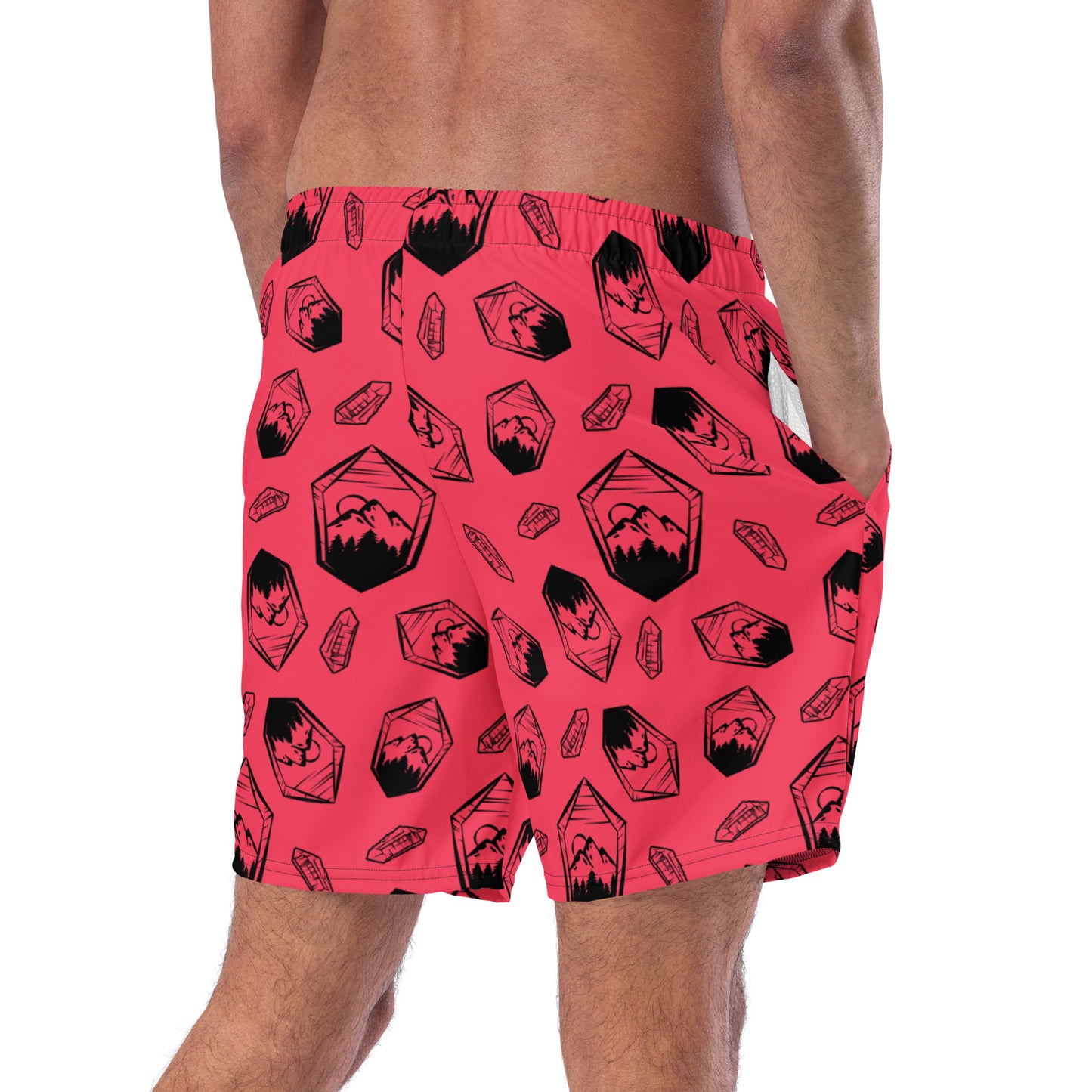 Neon Crystal Mountain Swim Trunks - Radical Red