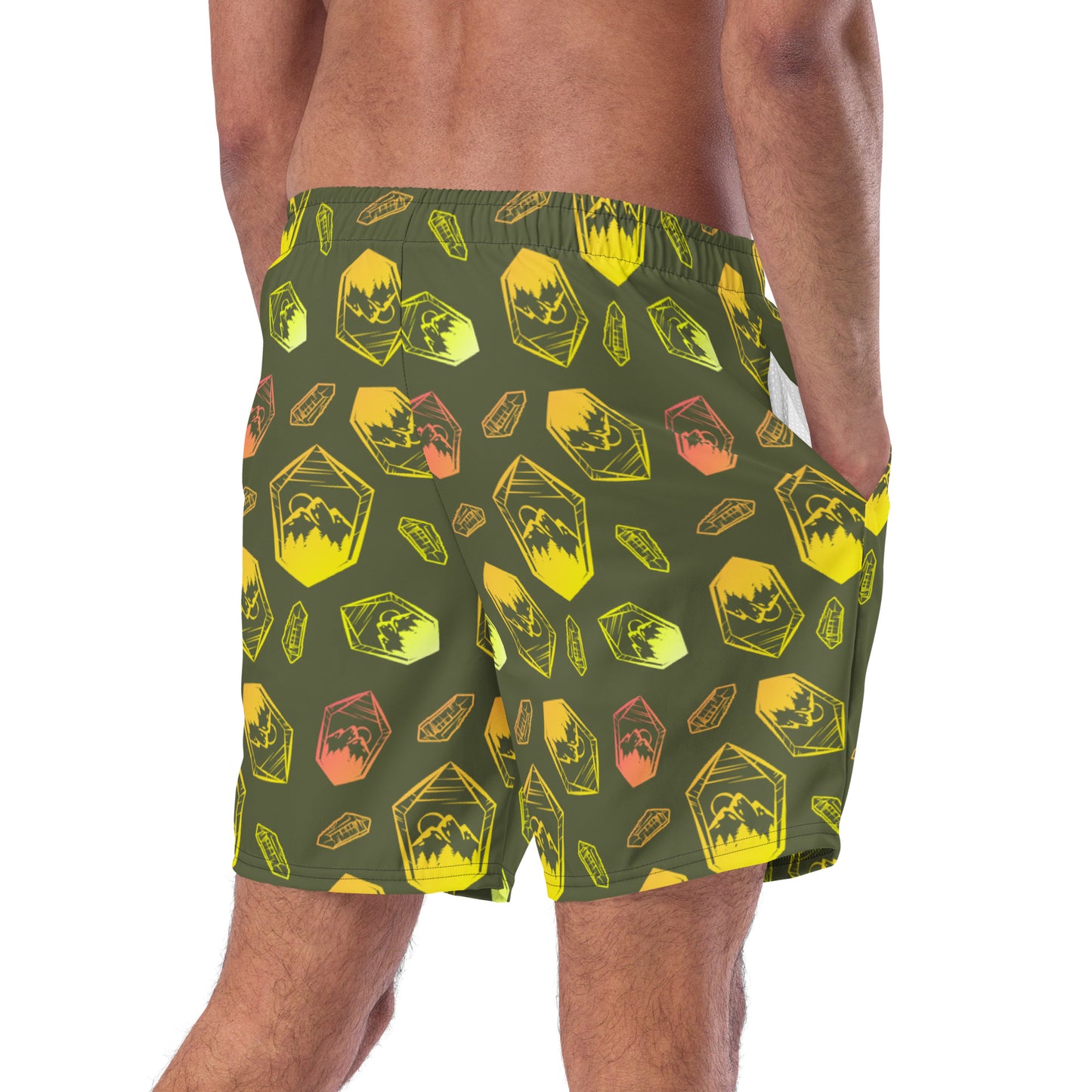 Neon Crystal Mountain Swim Trunks - Saratoga Green