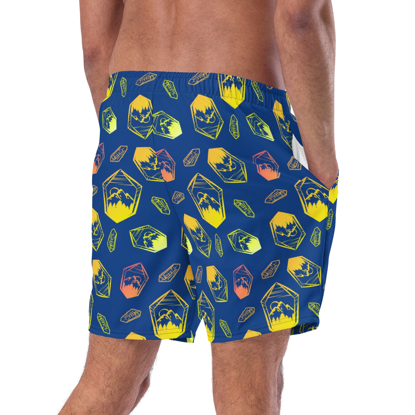 Neon Crystal Mountain Swim Trunks - Blue