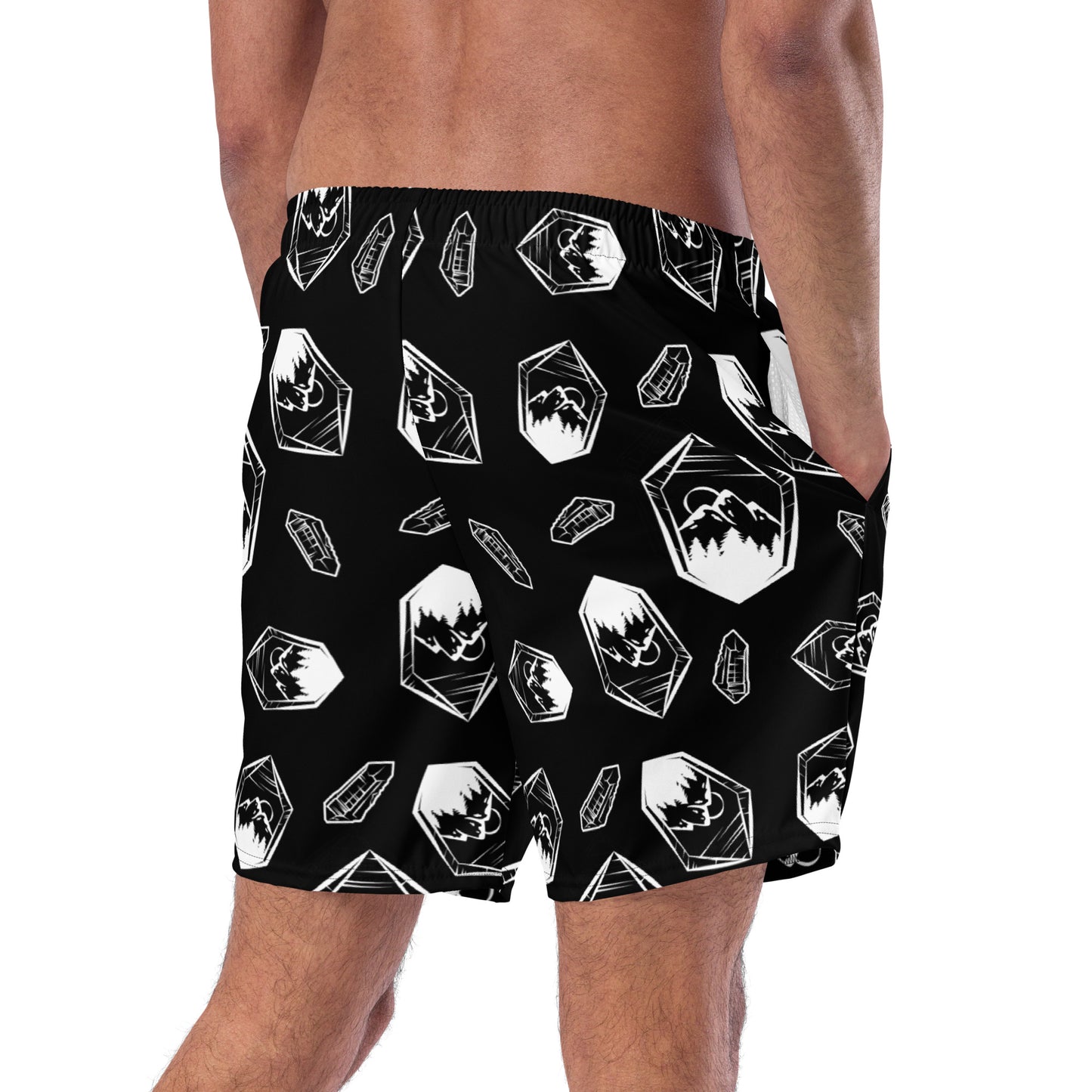 White Crystal Mountain Swim Trunks - Black