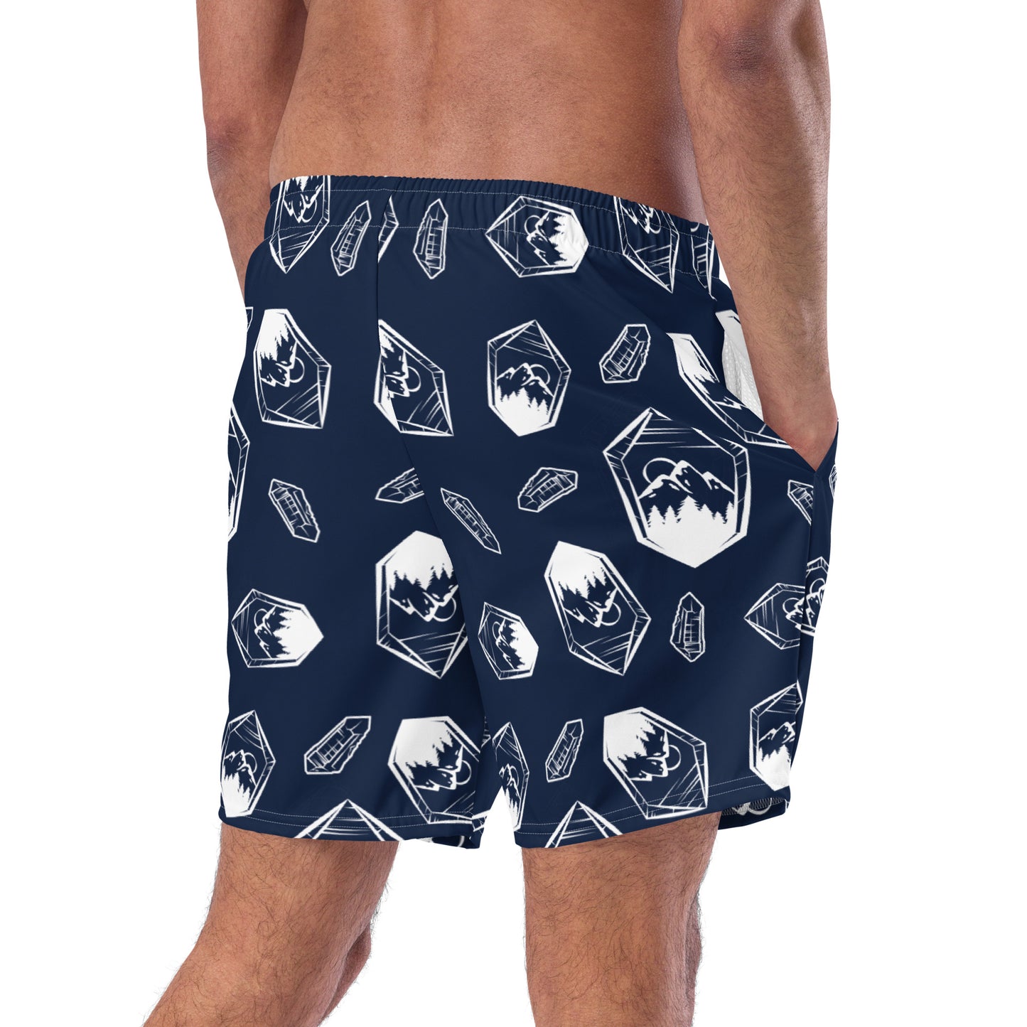 White Crystal Mountain Swim Trunks - Navy