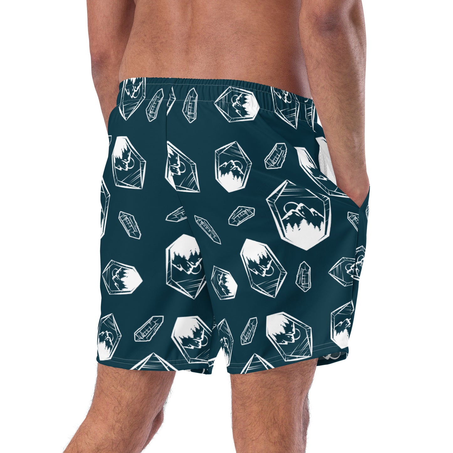 White Crystal Mountain Swim Trunks - Deep Teal