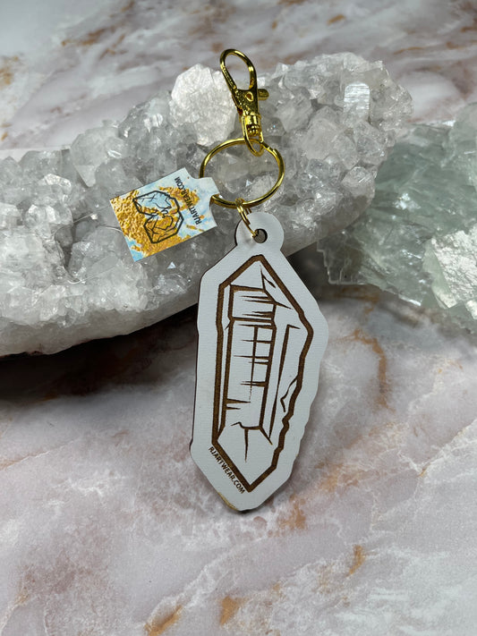 Double Terminated WA Quartz Keychain - White Wood Chipboard