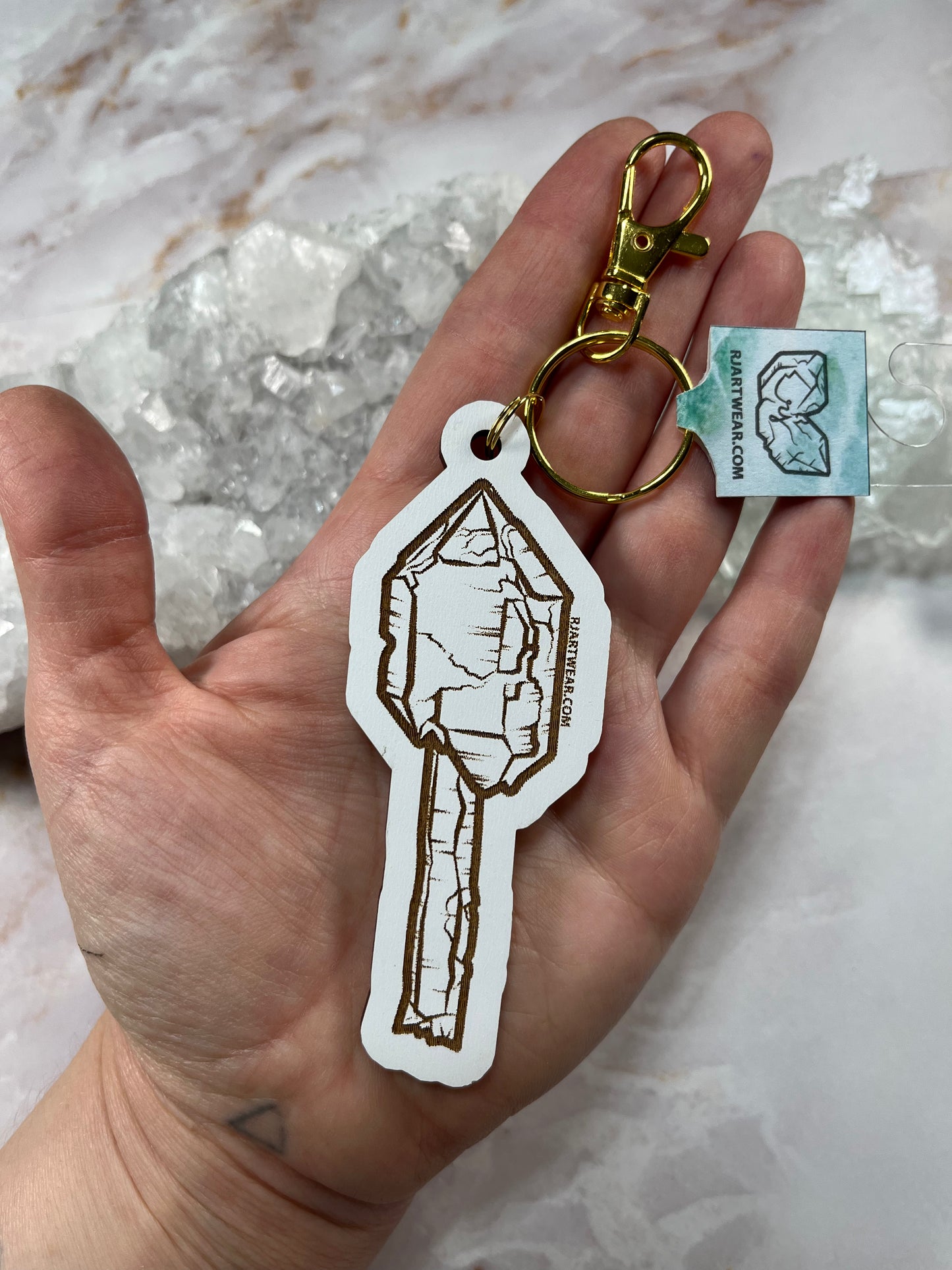 Hallelujah Junction Scepter Keychain - White Wood Chipboard