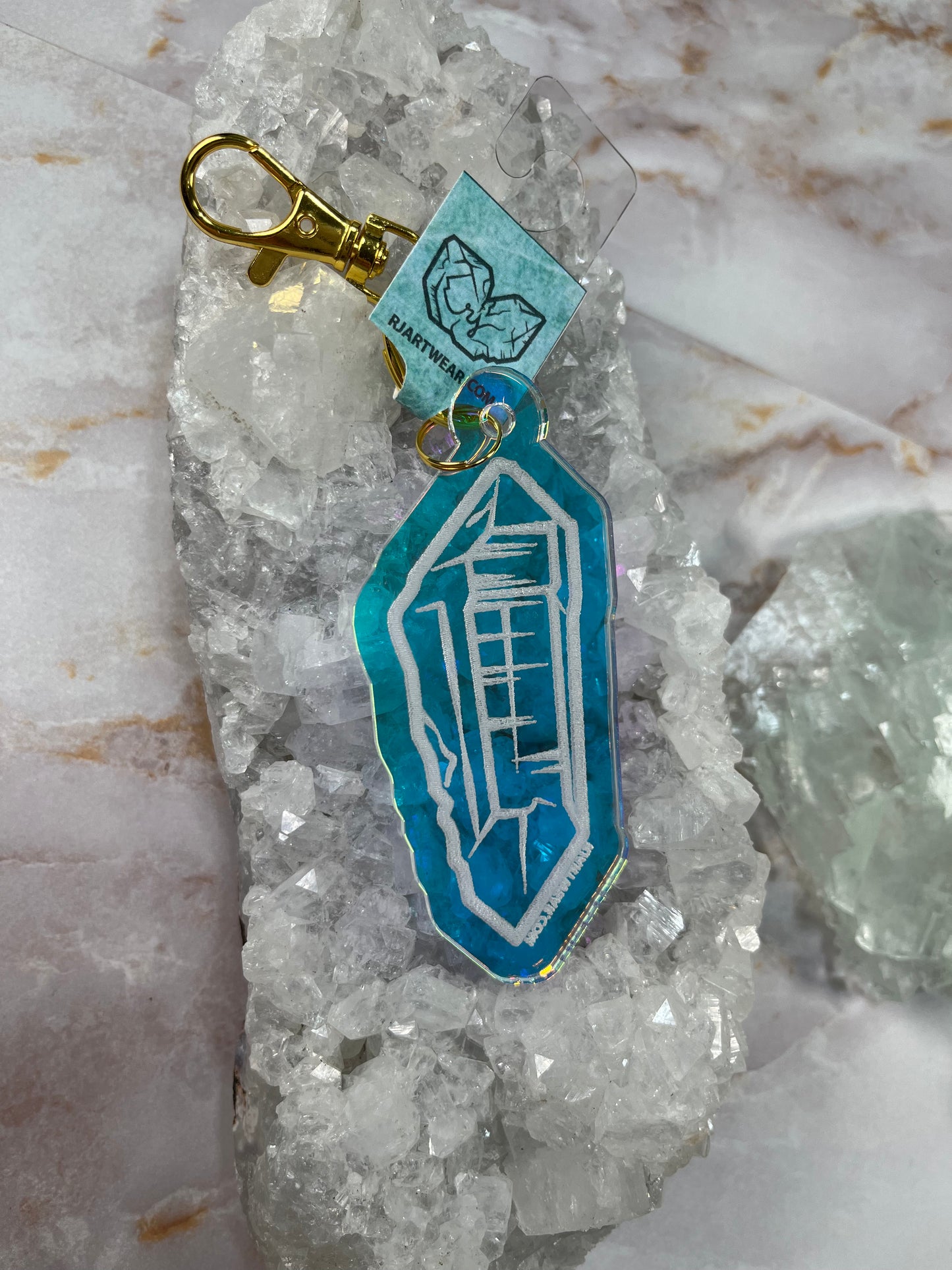 Double Terminated WA Quartz Keychain - Holographic Acrylic