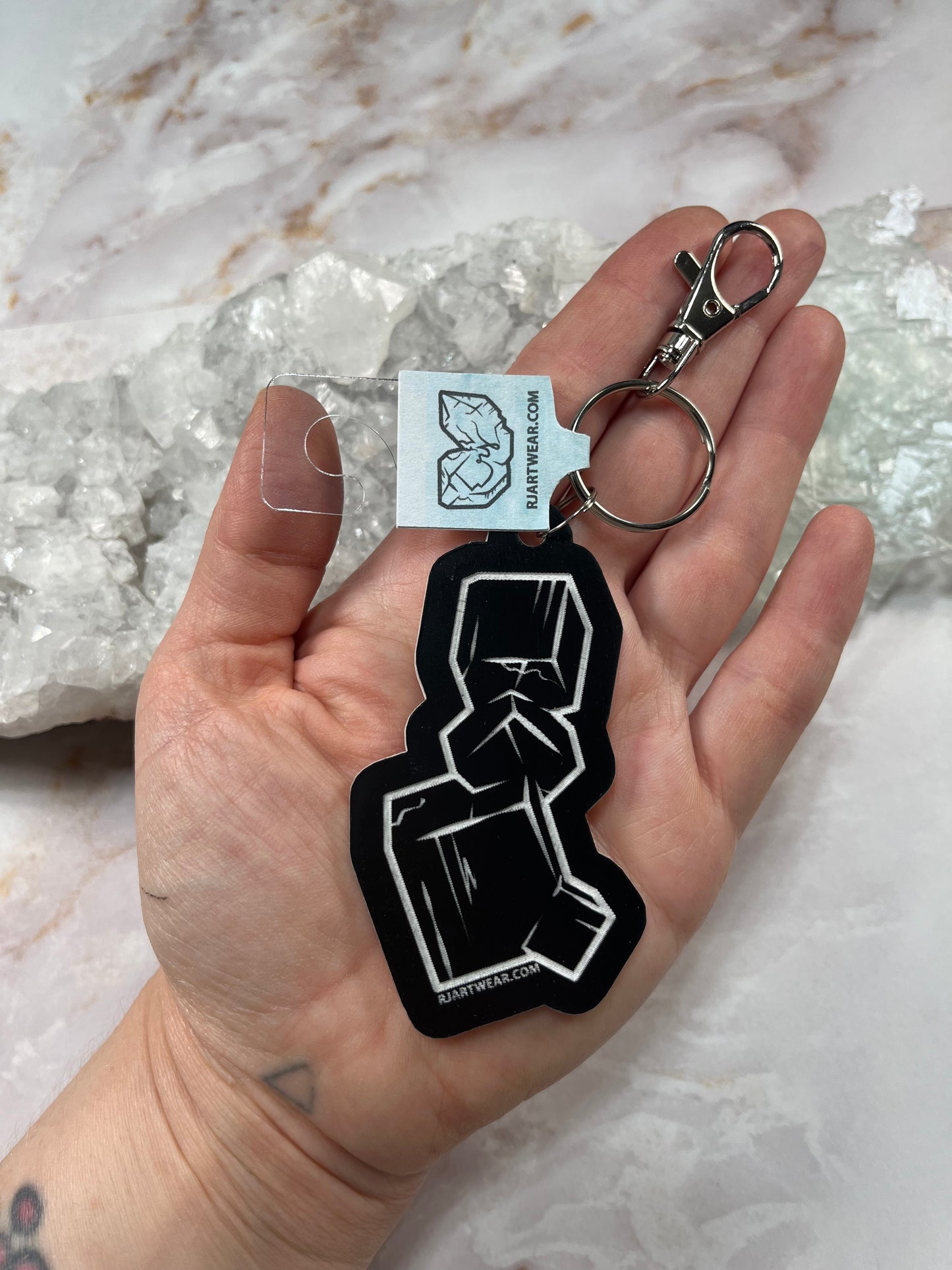 Pyrite Cluster Keychain - Black & White  Acrylic