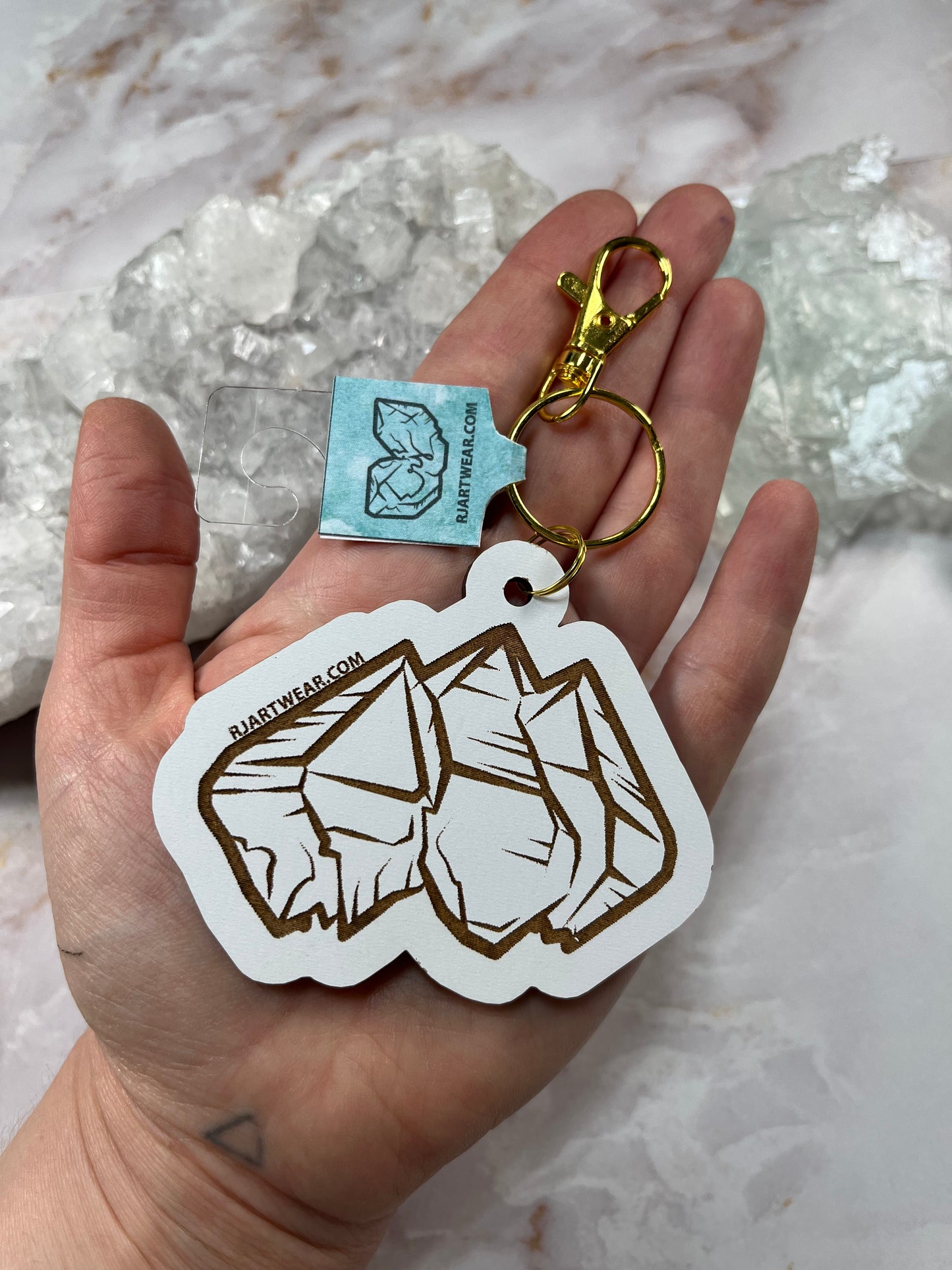 Triple Scepter Keychain - White Wood Chipboard