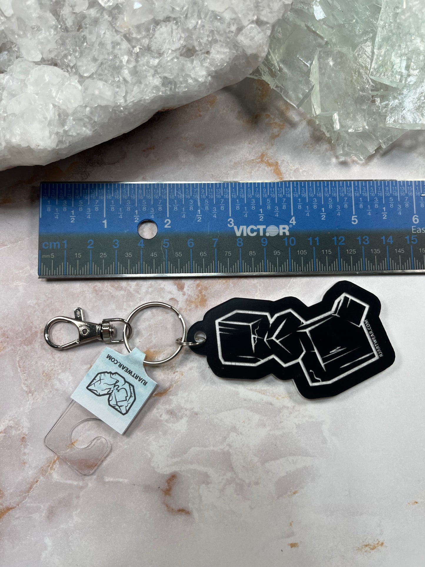 Pyrite Cluster Keychain - Black & White  Acrylic