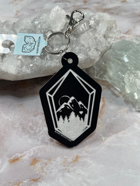 Crystal Mountain Rockhound Keychain - Black & White  Acrylic