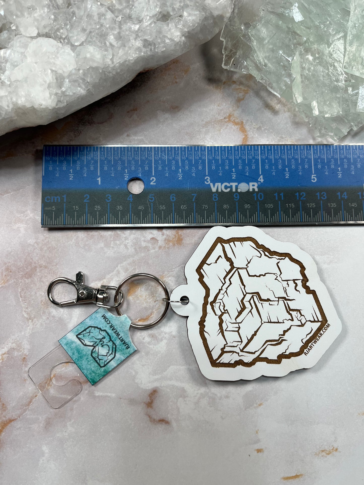 Fluorite Cube Keychain - White Wood Chipboard