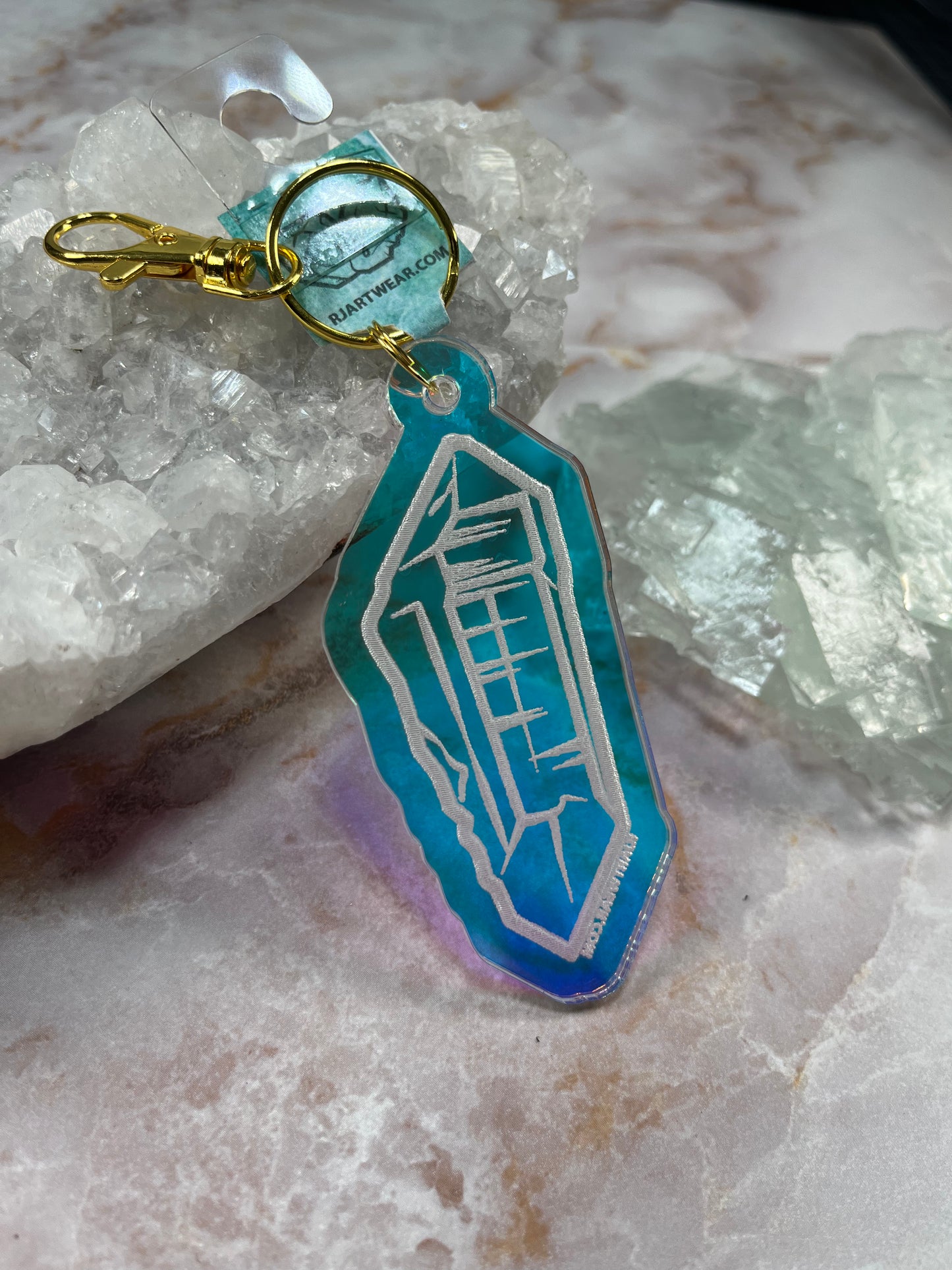 Double Terminated WA Quartz Keychain - Holographic Acrylic